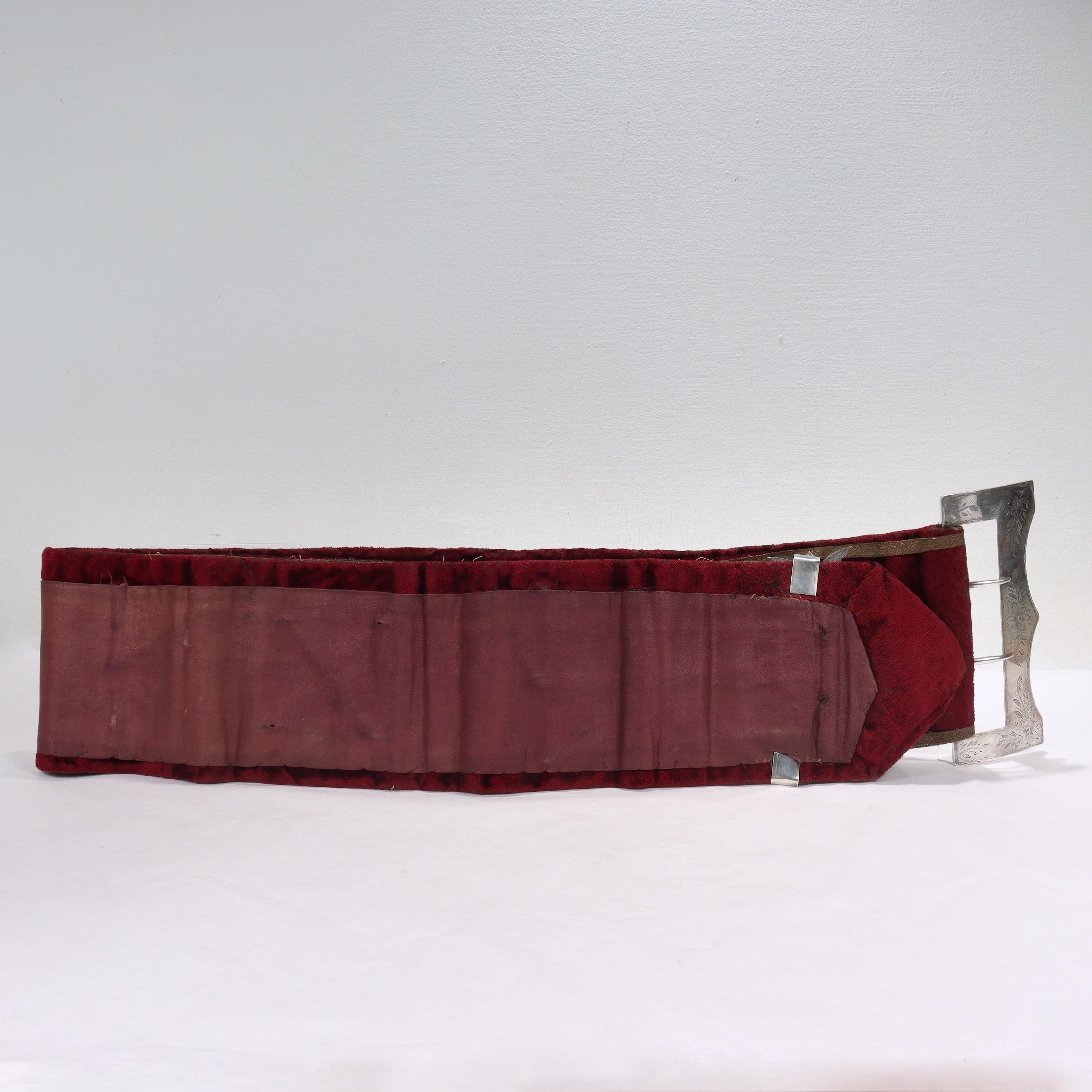 Antique Velvet Pugilist Boxing Champion's Belt with Figural Silver Plaques 8