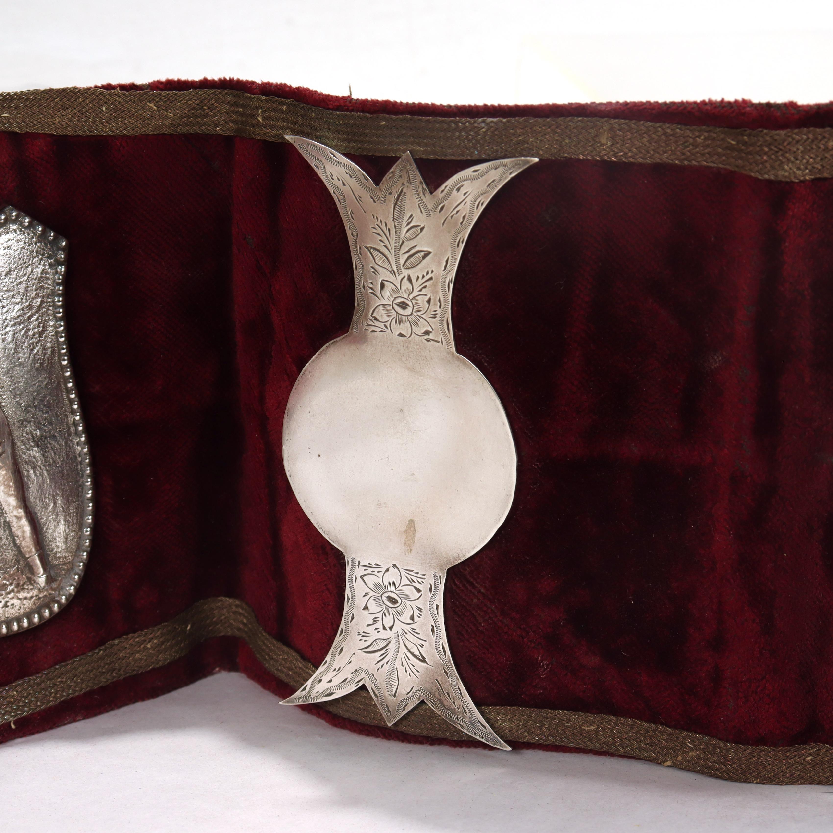 Antique Velvet Pugilist Boxing Champion's Belt with Figural Silver Plaques 10