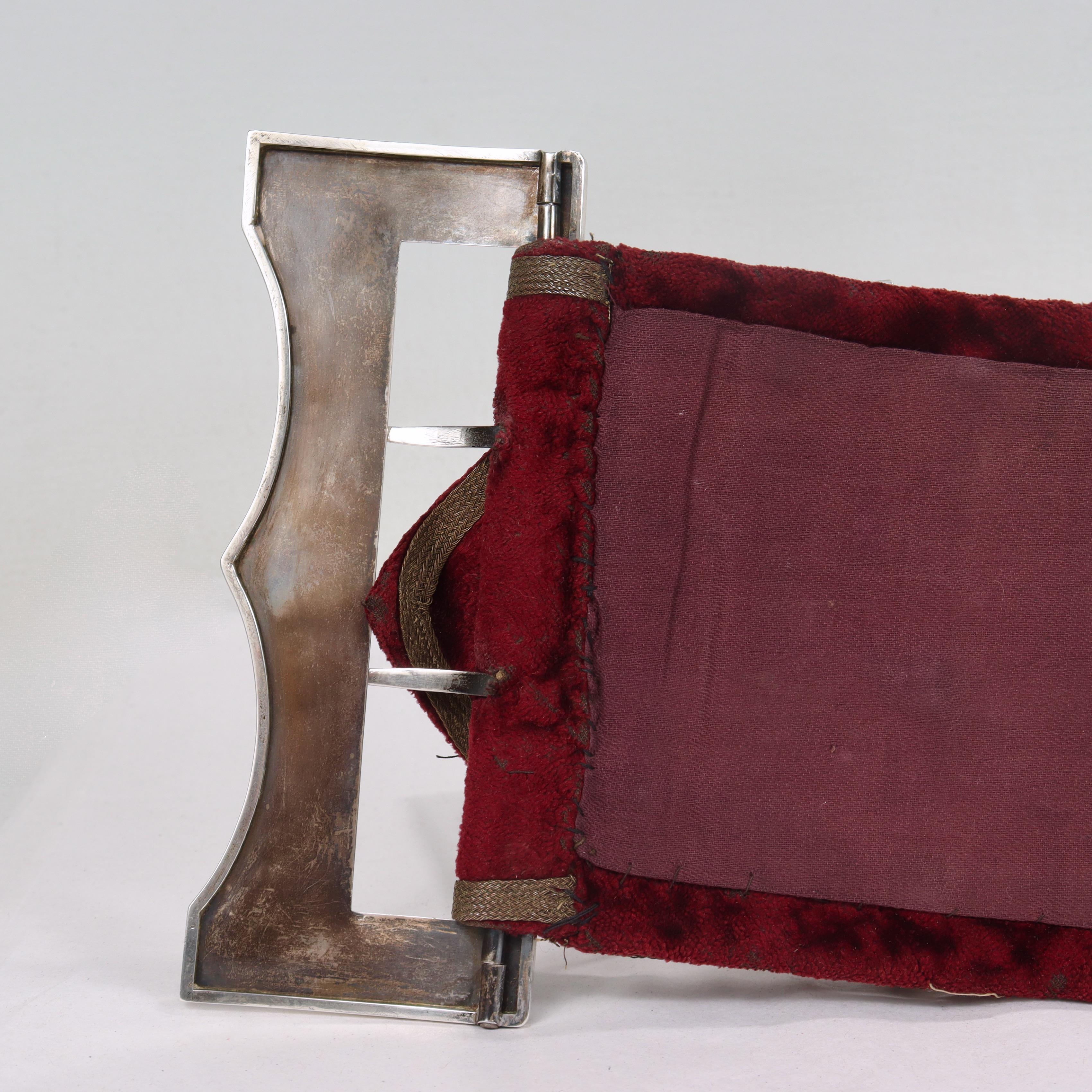 Antique Velvet Pugilist Boxing Champion's Belt with Figural Silver Plaques 13