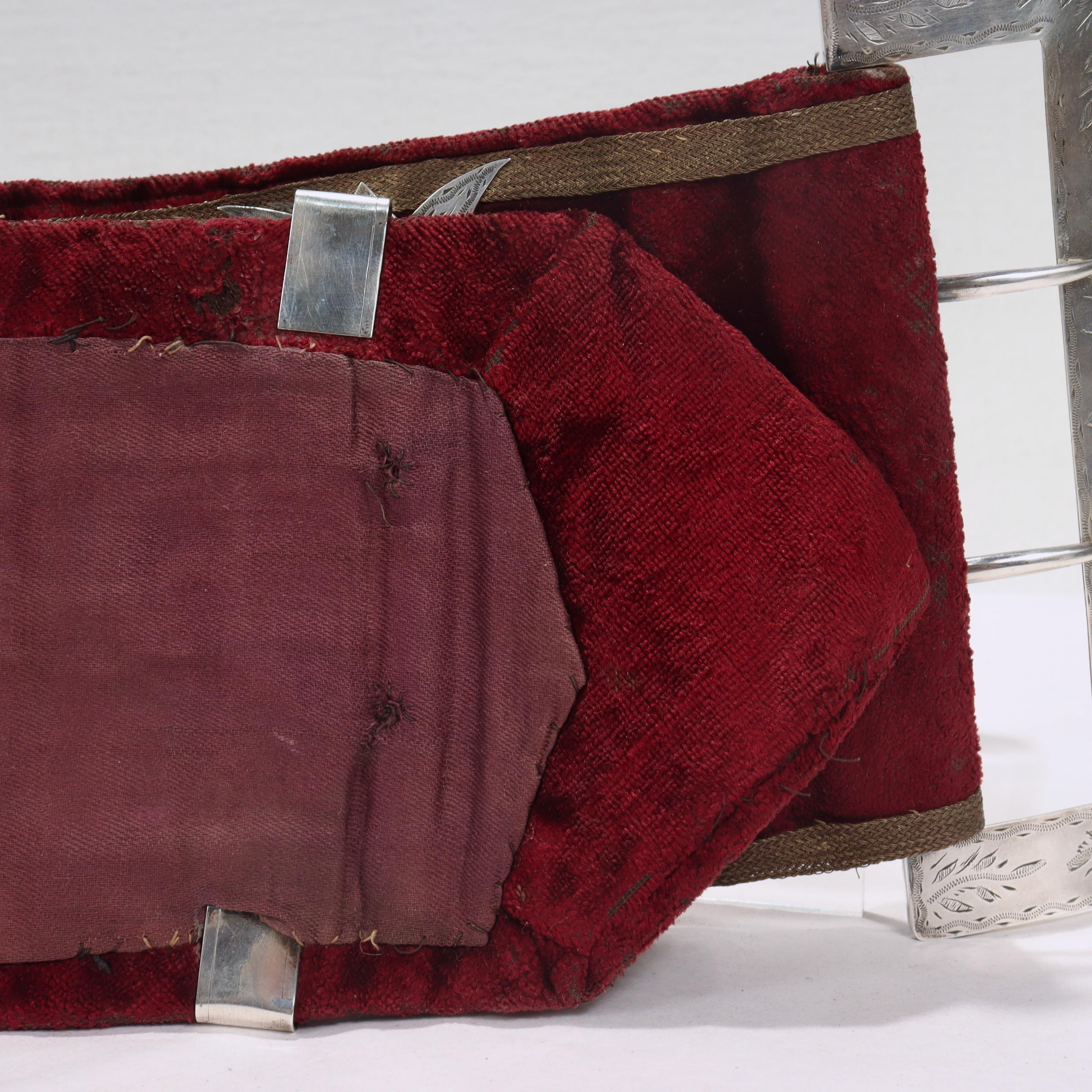Antique Velvet Pugilist Boxing Champion's Belt with Figural Silver Plaques 14