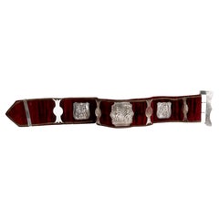 Antique Velvet Pugilist Boxing Champion's Belt with Figural Silver Plaques