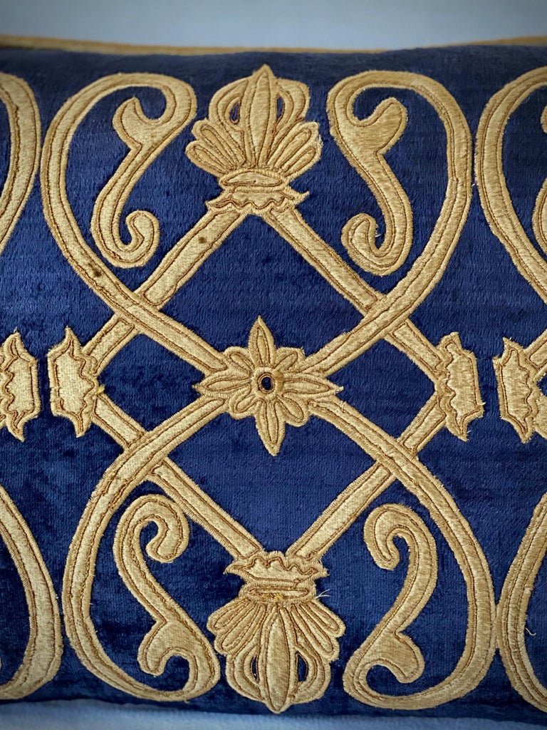 Antique Velvet with Velvet Applique Design, Polster Pillow at 1stDibs
