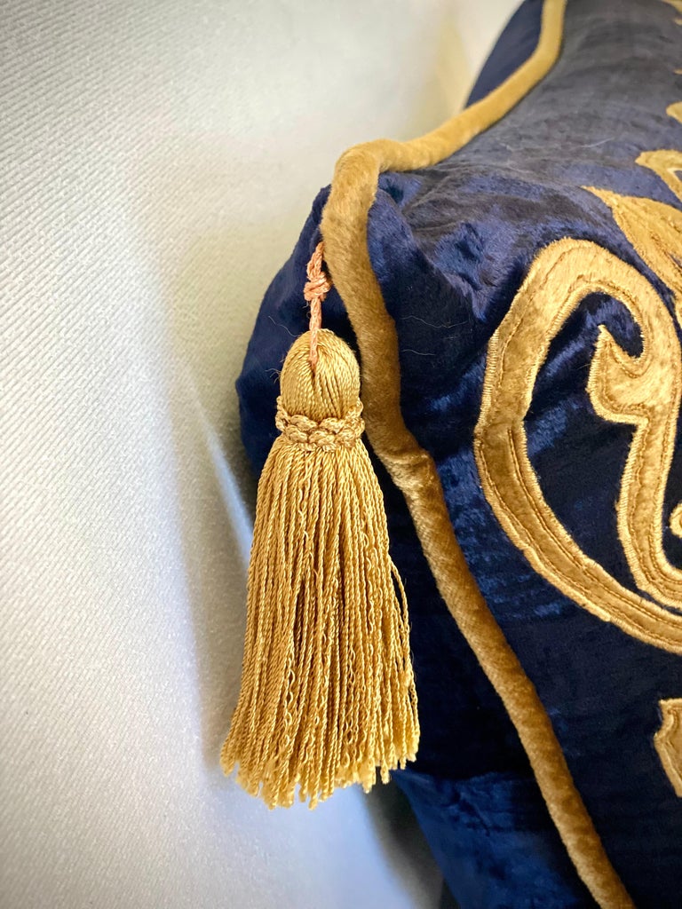 Antique Velvet with Velvet Applique Design, Polster Pillow at 1stDibs