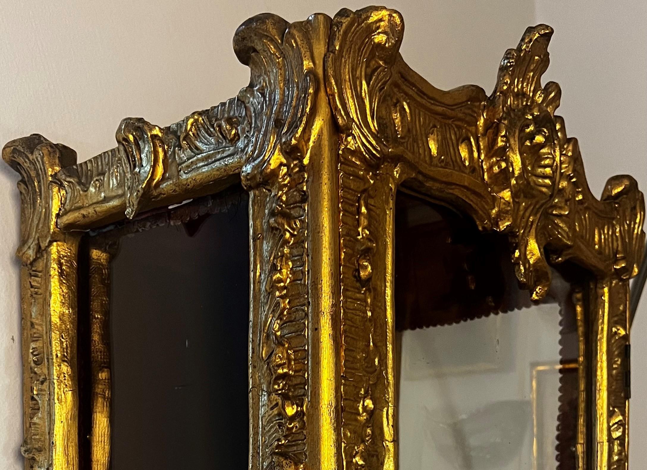 Italian Antique Venetian 18th Century Gold Gilded Wall Vitrine/ Display Case For Sale