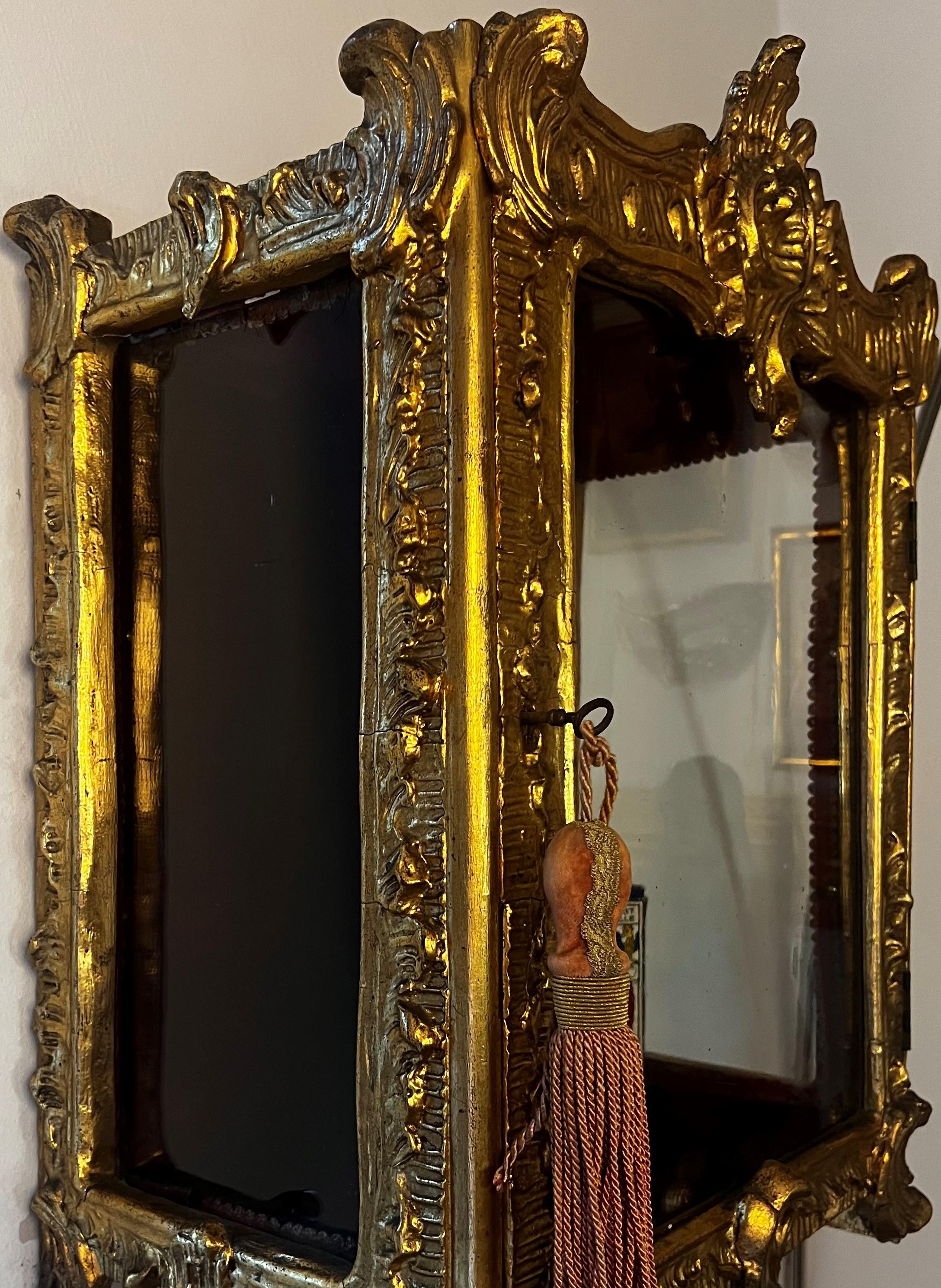 Gilt Antique Venetian 18th Century Gold Gilded Wall Vitrine/ Display Case For Sale