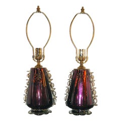 Antique Venetian Amethyst Mercury Glass Lamps