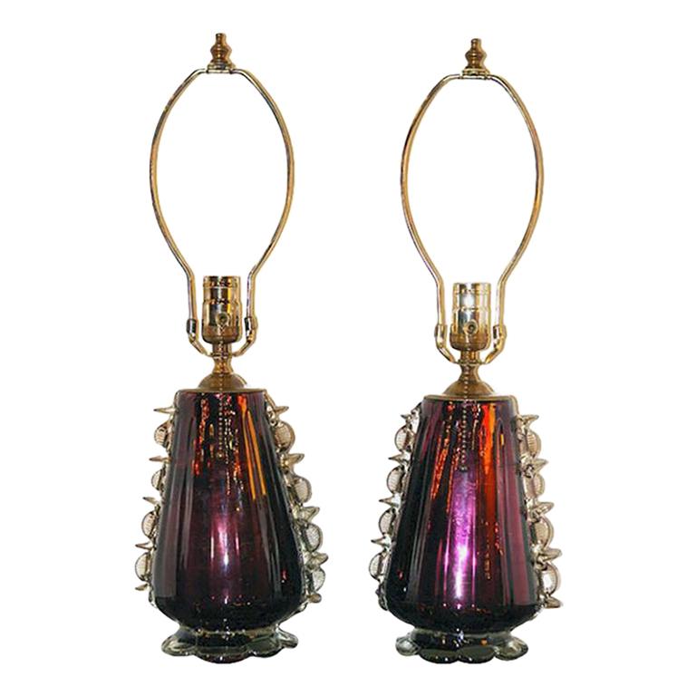 Antique Venetian Amethyst Mercury Glass Lamps For Sale