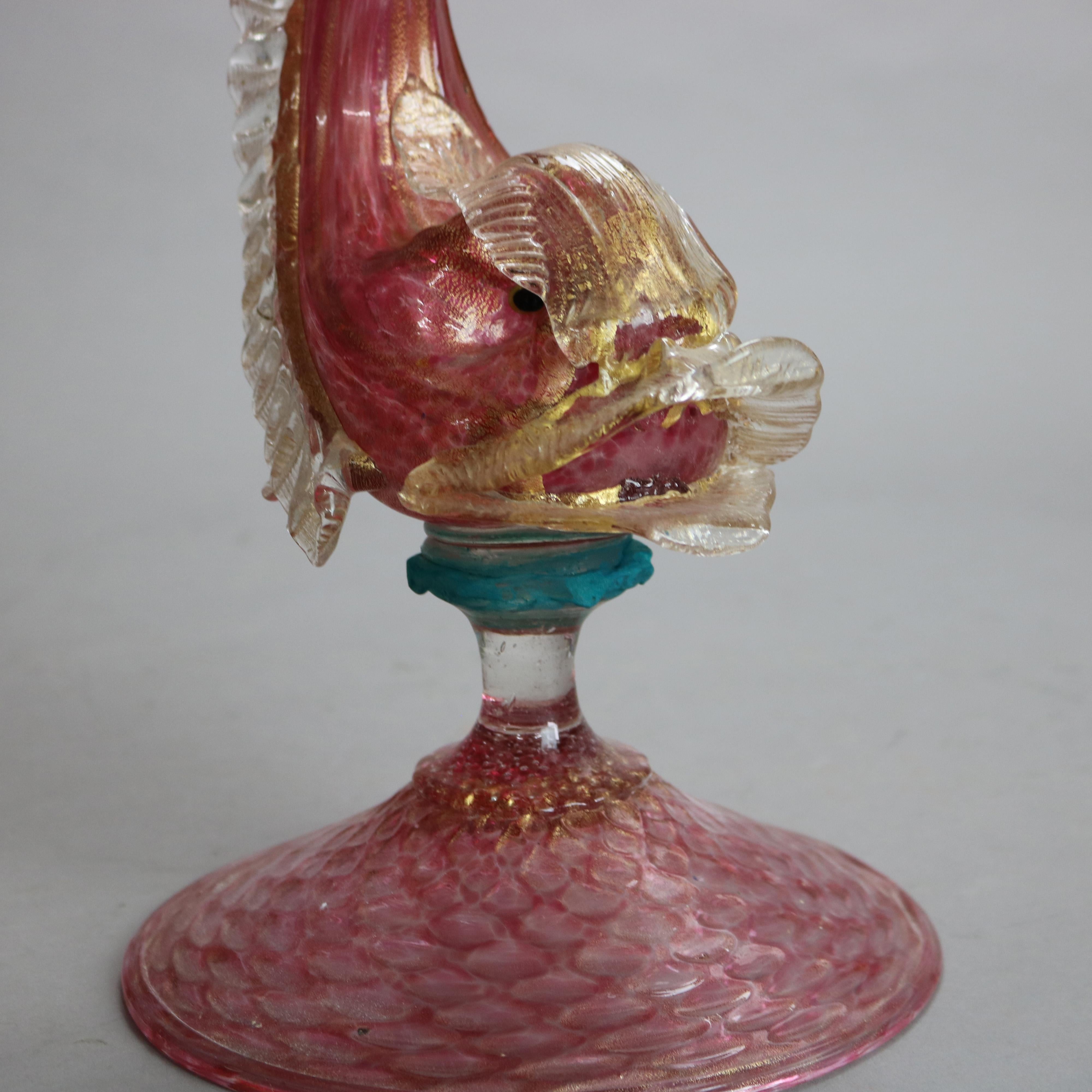 Verre d'art Vase à poissons figuratif en verre d'art vénitien ancien, vers 1920 en vente
