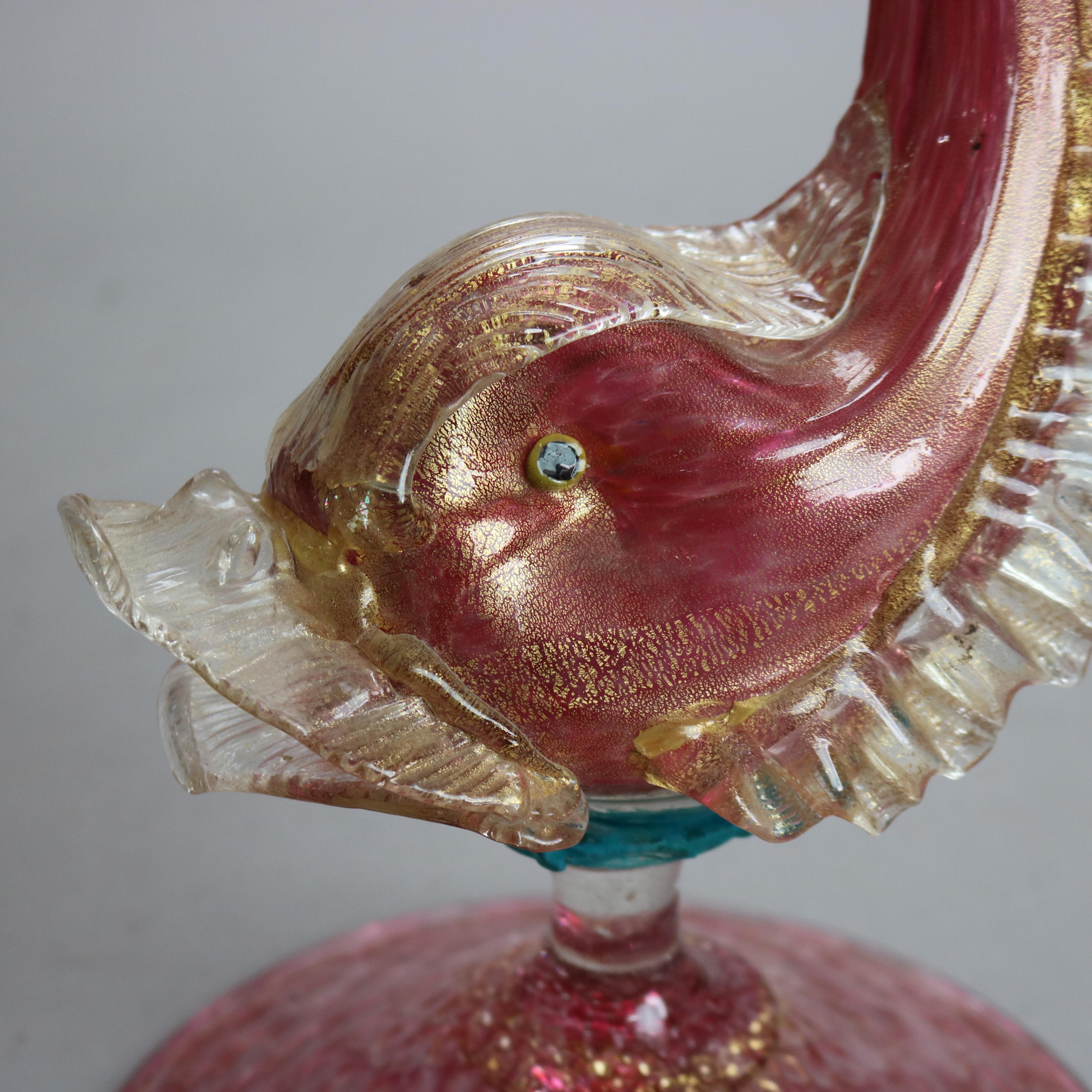 Vase à poissons figuratif en verre d'art vénitien ancien, vers 1920 en vente 1