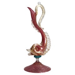 Antico vaso di vetro artistico veneziano con pesce figurato C1920