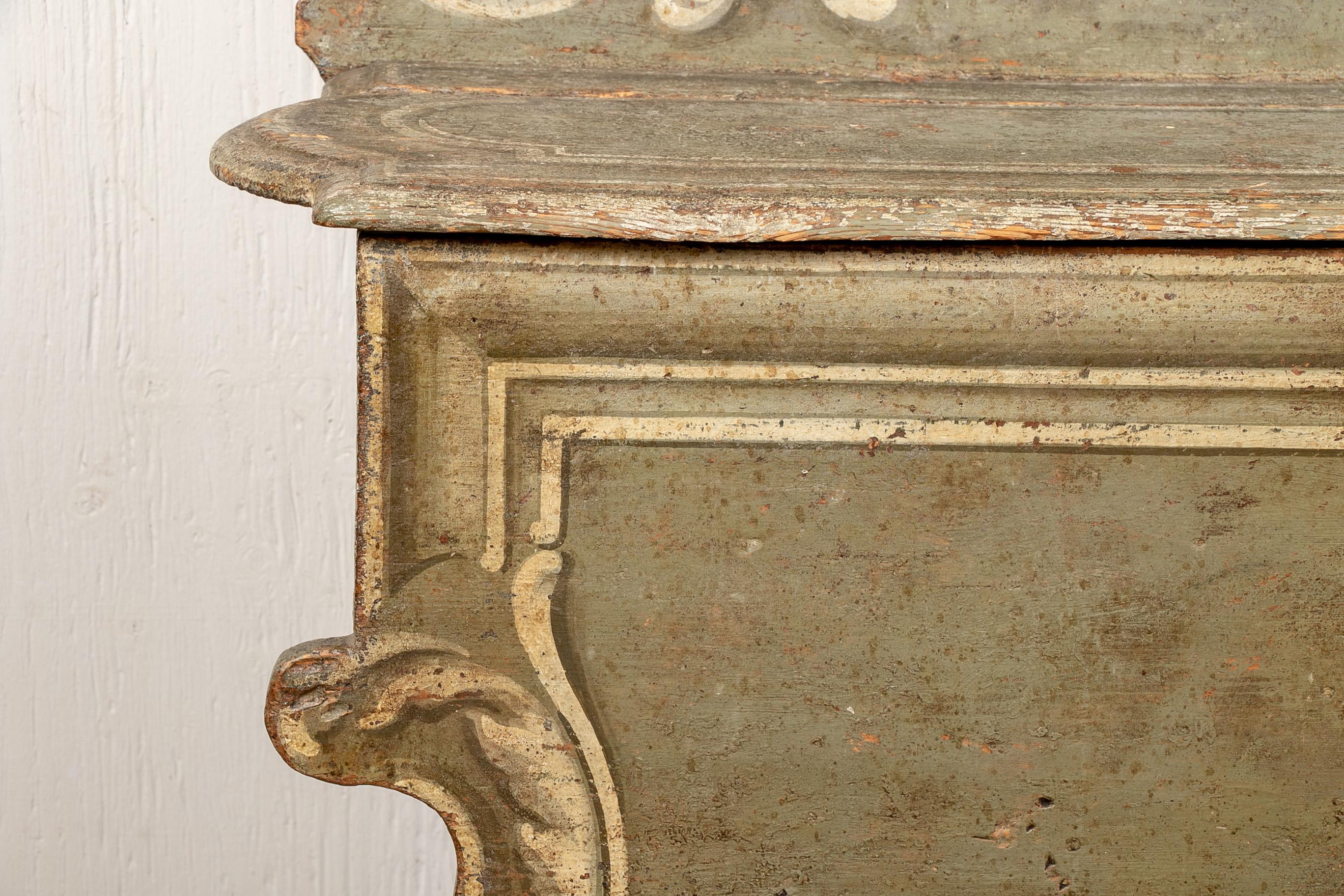 Antike venezianische Barockbank, geschnitzt und bemalt im Angebot 4