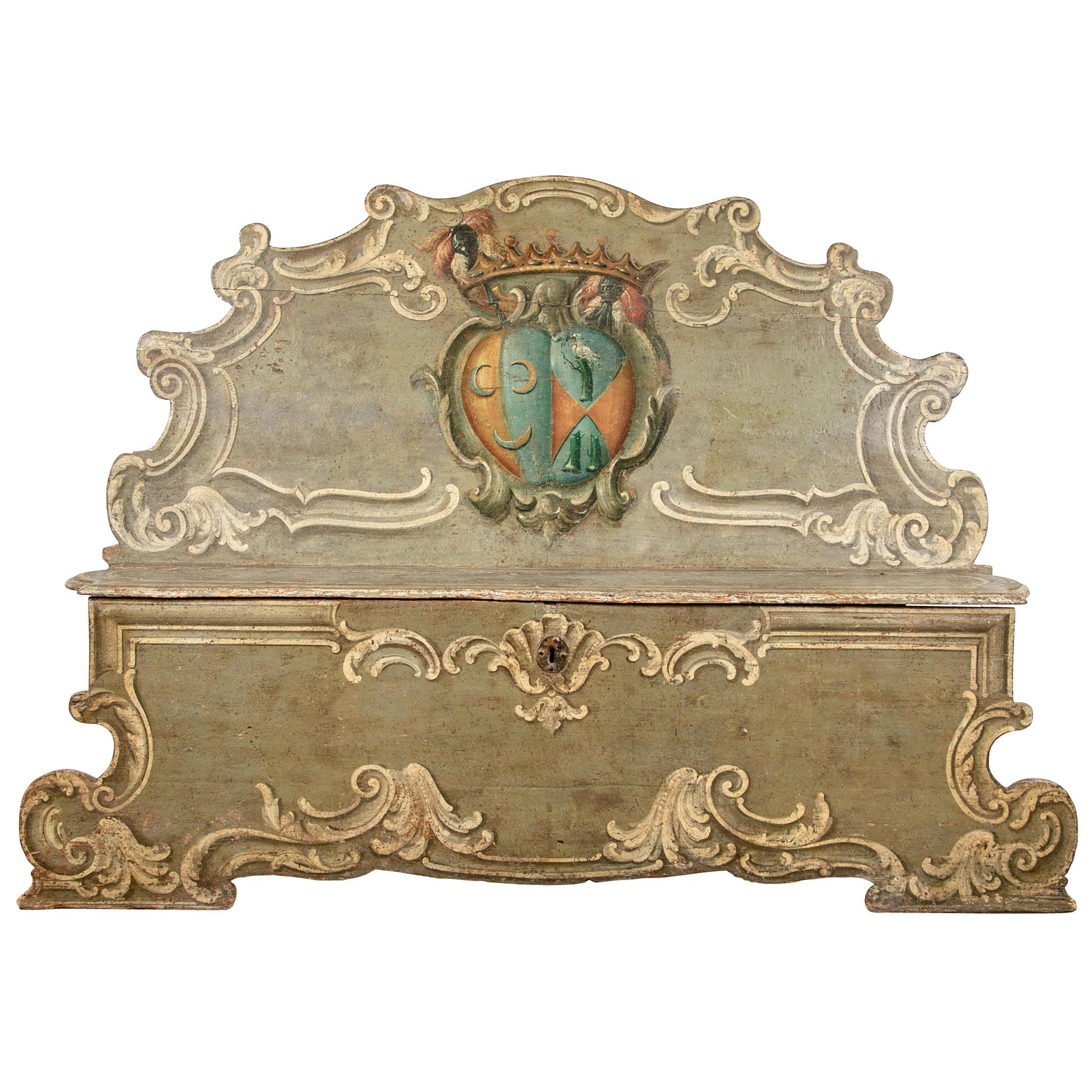 Ancien banc baroque vénitien sculpté et peint en vente