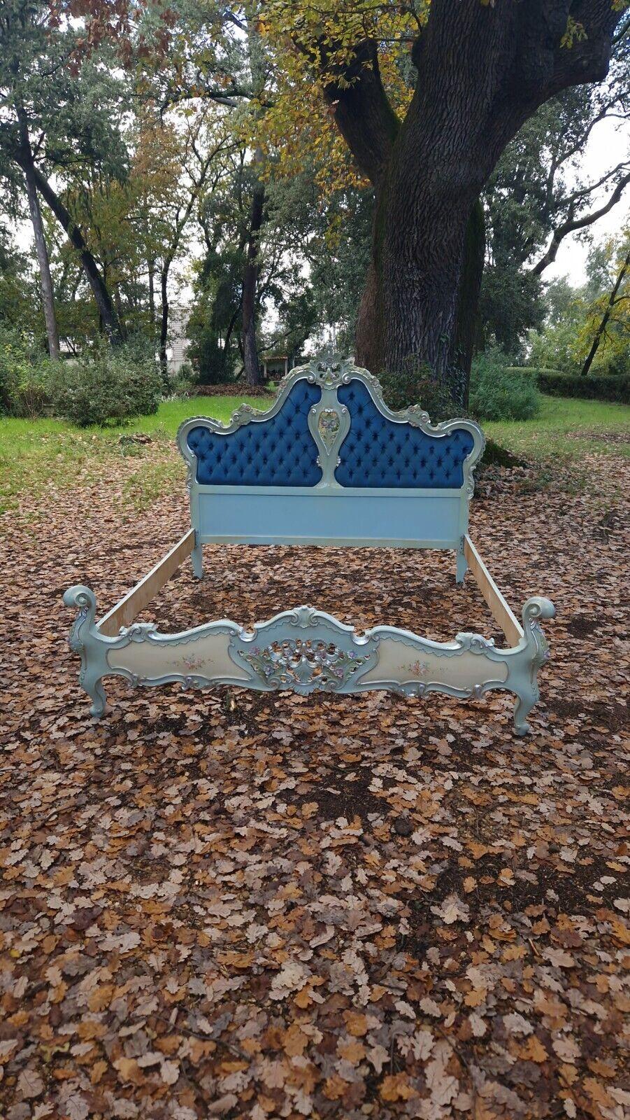 Lacquered Antique Venetian Bed French Italian Super King Size Carved Painted Bed