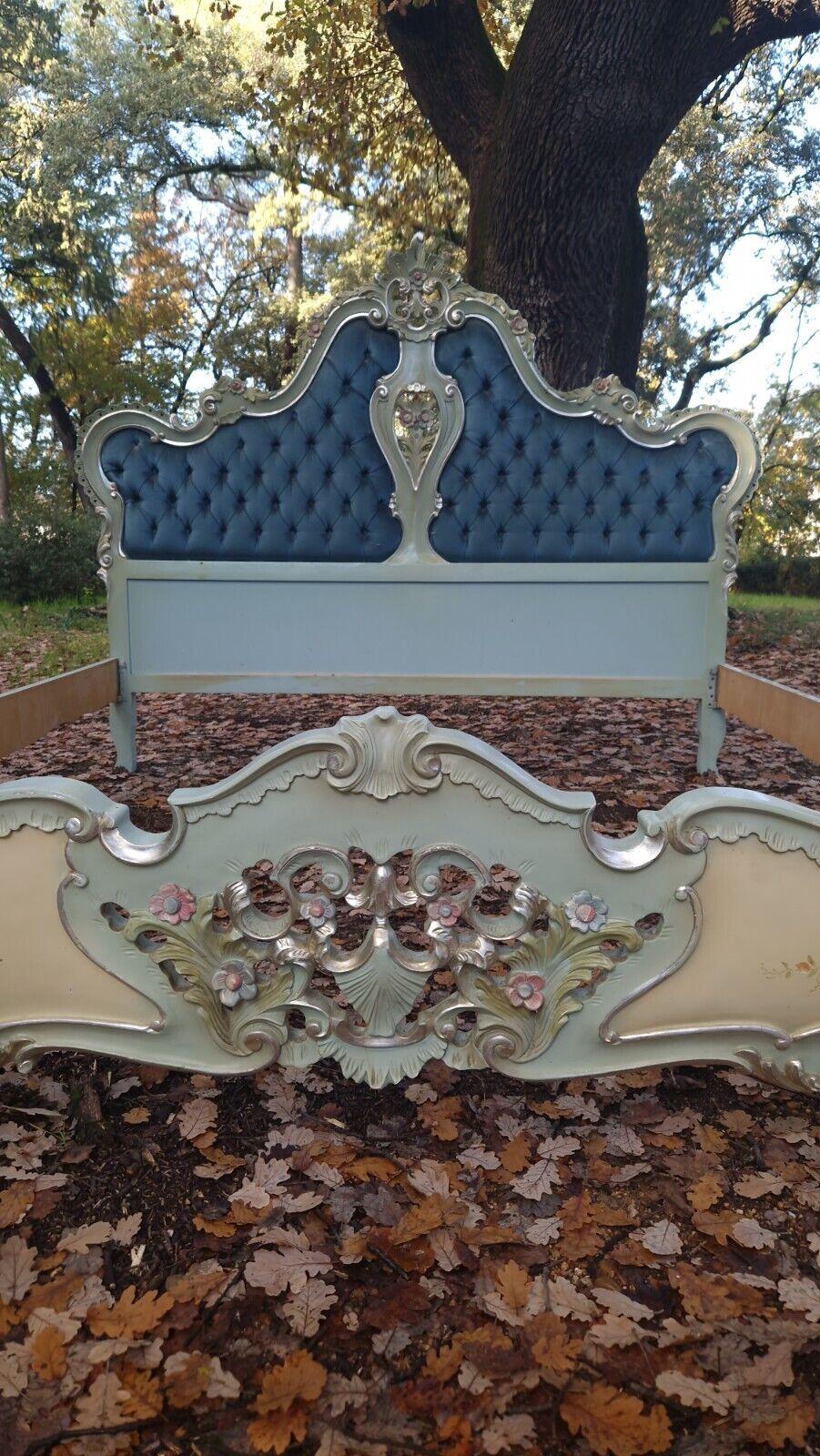 Wood Antique Venetian Bed French Italian Super King Size Carved Painted Bed