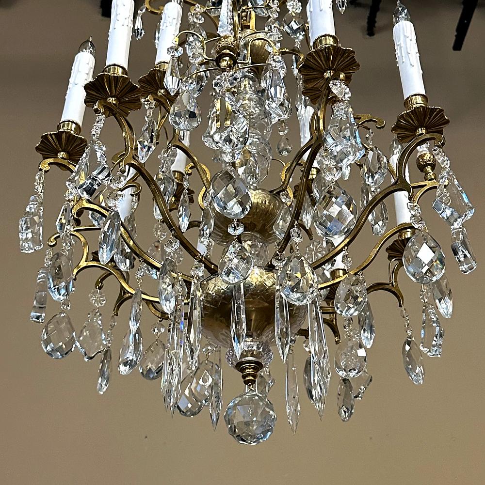 20th Century Antique Venetian Brass and Crystal Chandelier For Sale