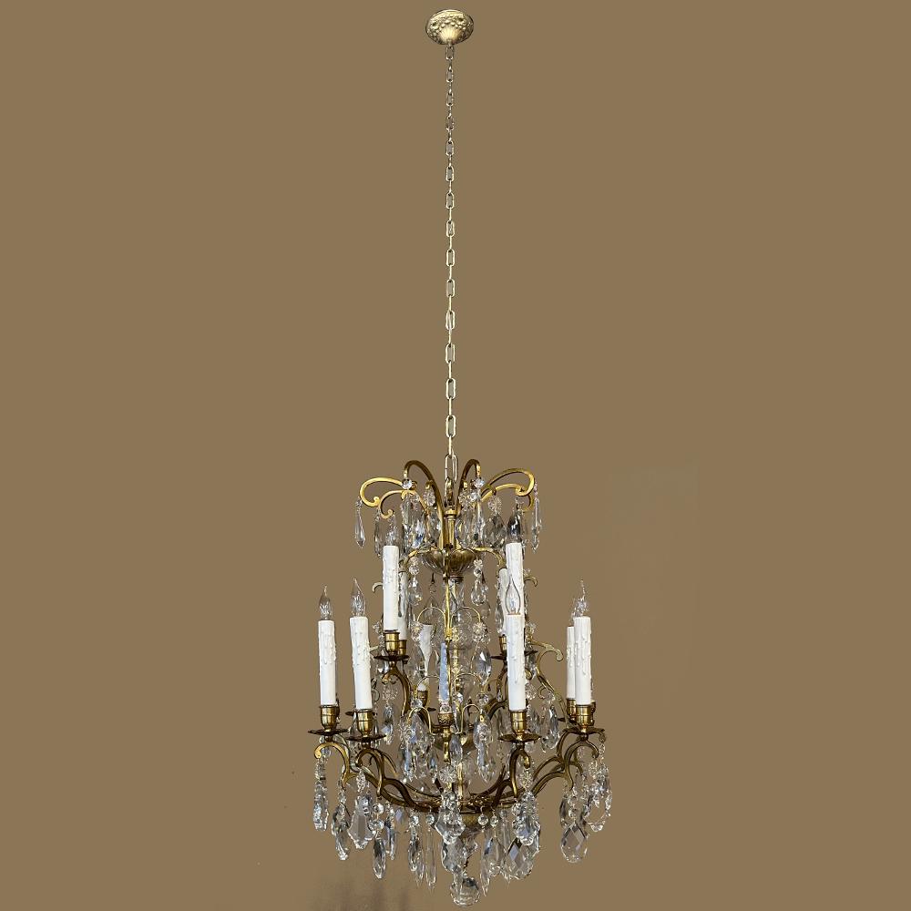 Neoclassical Antique Venetian Brass and Crystal Chandelier For Sale