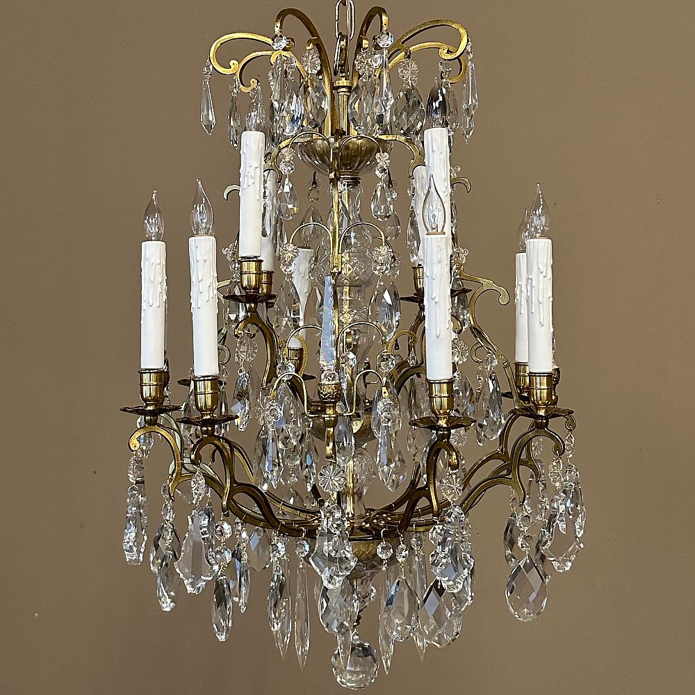 French Antique Venetian Brass and Crystal Chandelier For Sale