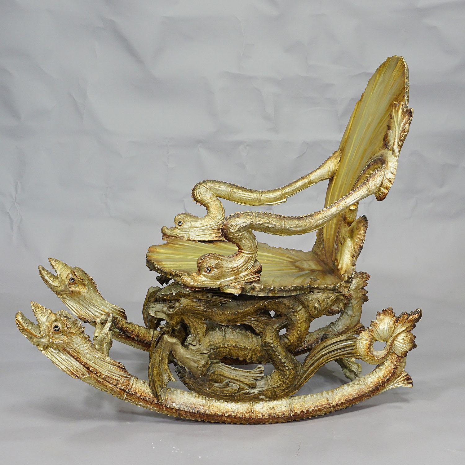 Antique Venetian Carved Grotto Rocking Chair, ca. 1890 For Sale 3