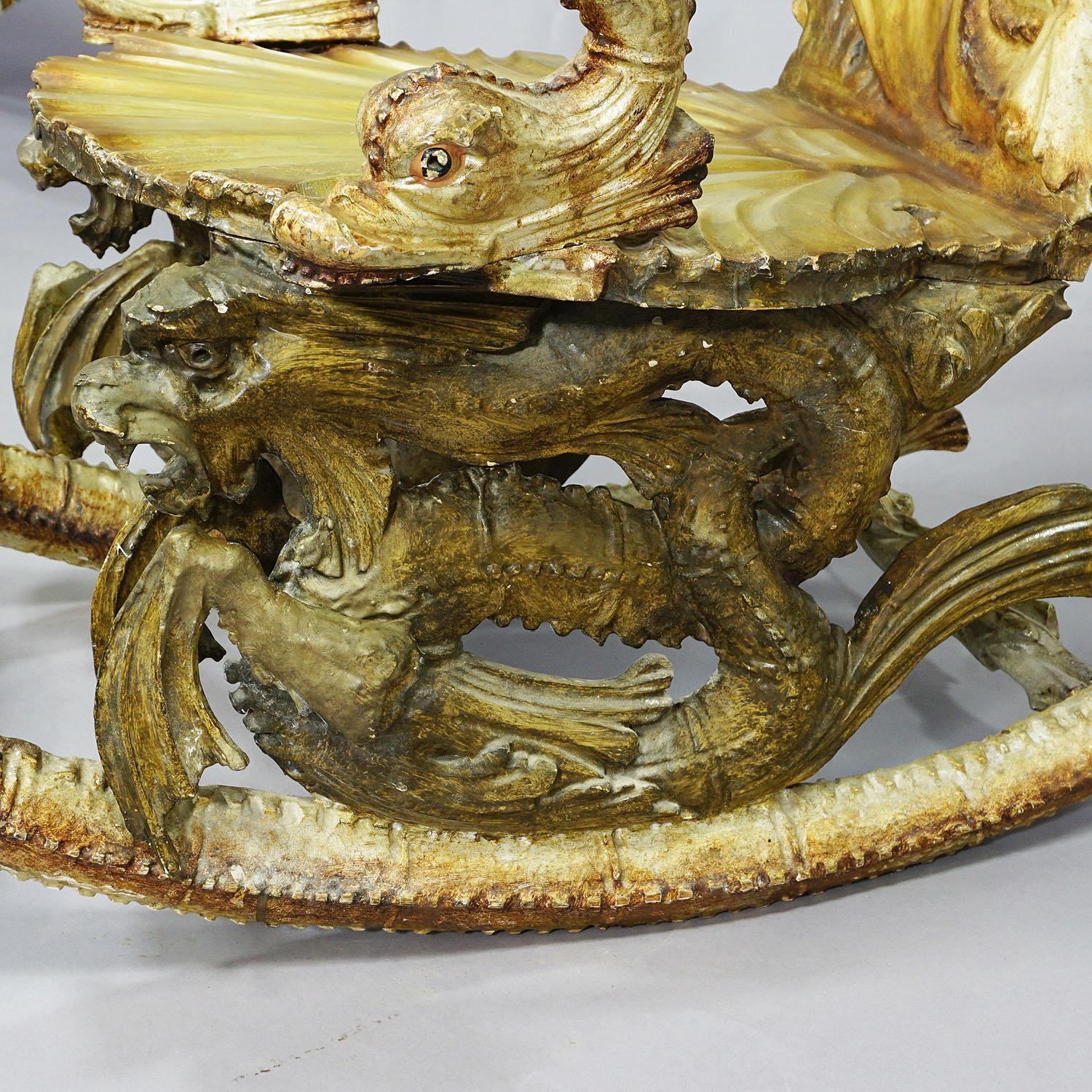Antique Venetian Carved Grotto Rocking Chair, ca. 1890 In Good Condition For Sale In Berghuelen, DE