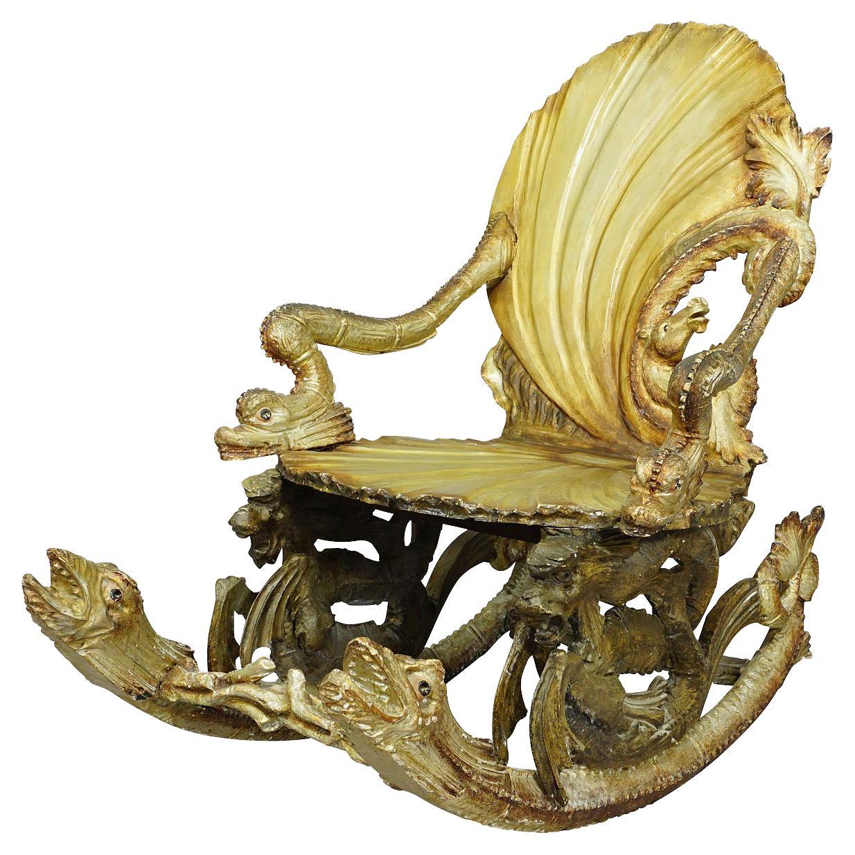 Antique Venetian Carved Grotto Rocking Chair, ca. 1890 For Sale