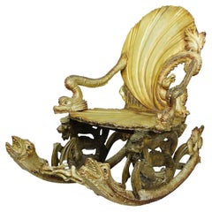 Antique Venetian Carved Grotto Rocking Chair, ca. 1890