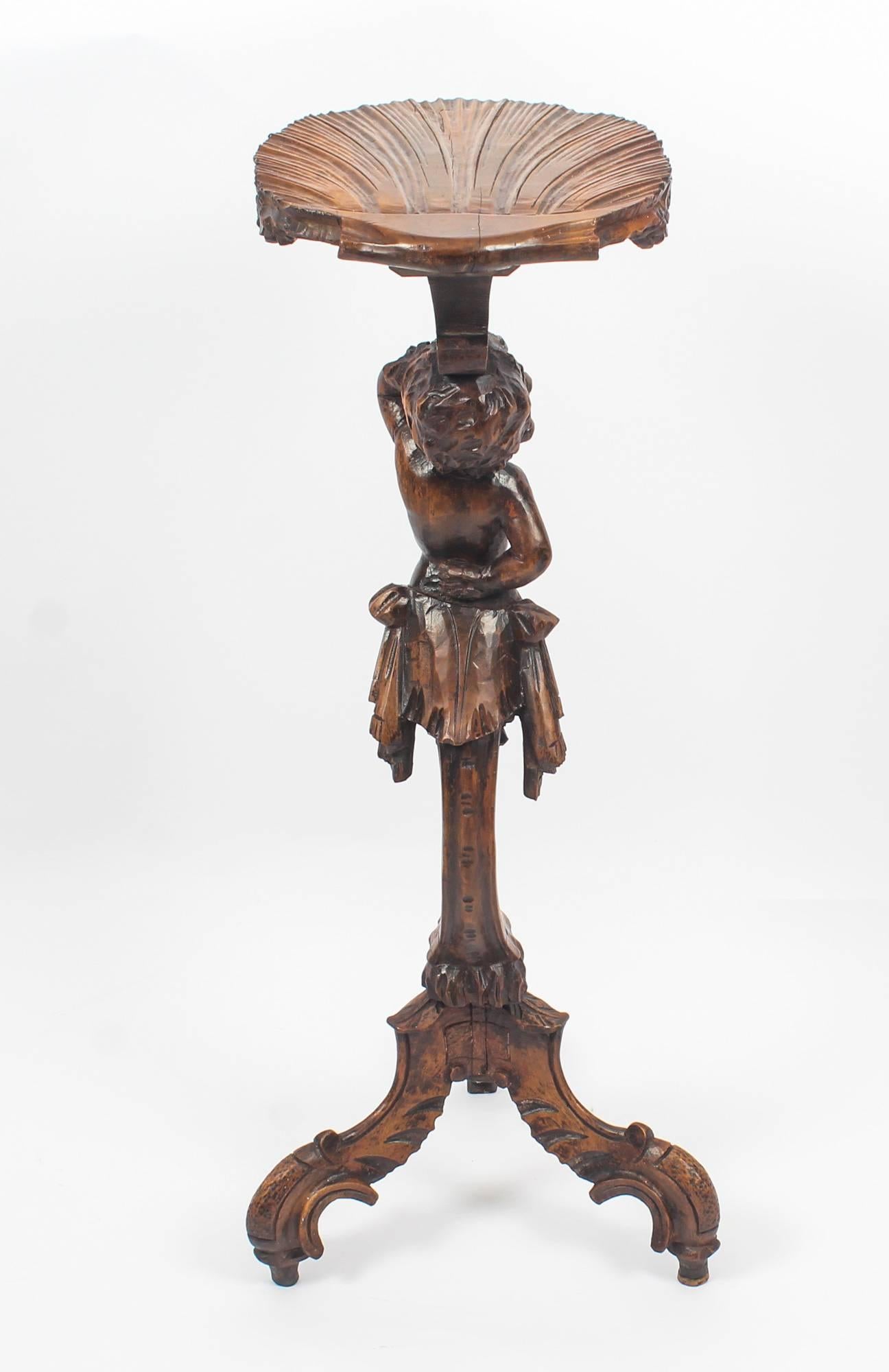 Antique Venetian Carved Walnut Pedestal Torchere, Early 19th Century 3