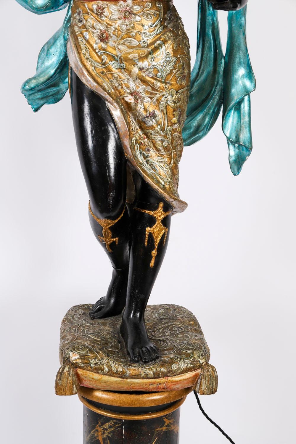 Antigua Antorcha Figural Veneciana de Madera Tallada Siglo XIX en venta 1