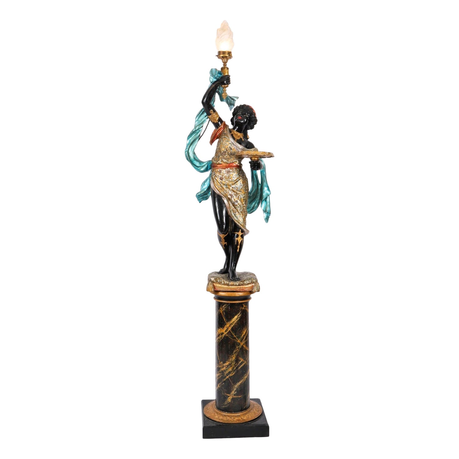 Antique Venetian Carved Wood Figural Torchere 19th Century