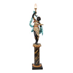 Antique Venetian Carved Wood Figural Torchere 19th Century