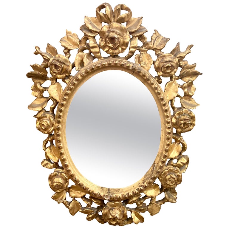 Antique Venetian Carved Wood Oval Mirror, circa 1890-1910 at 1stDibs