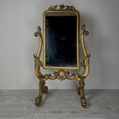 Antique Cheval Mirror vénitien avec cadre en bois doré sculpté