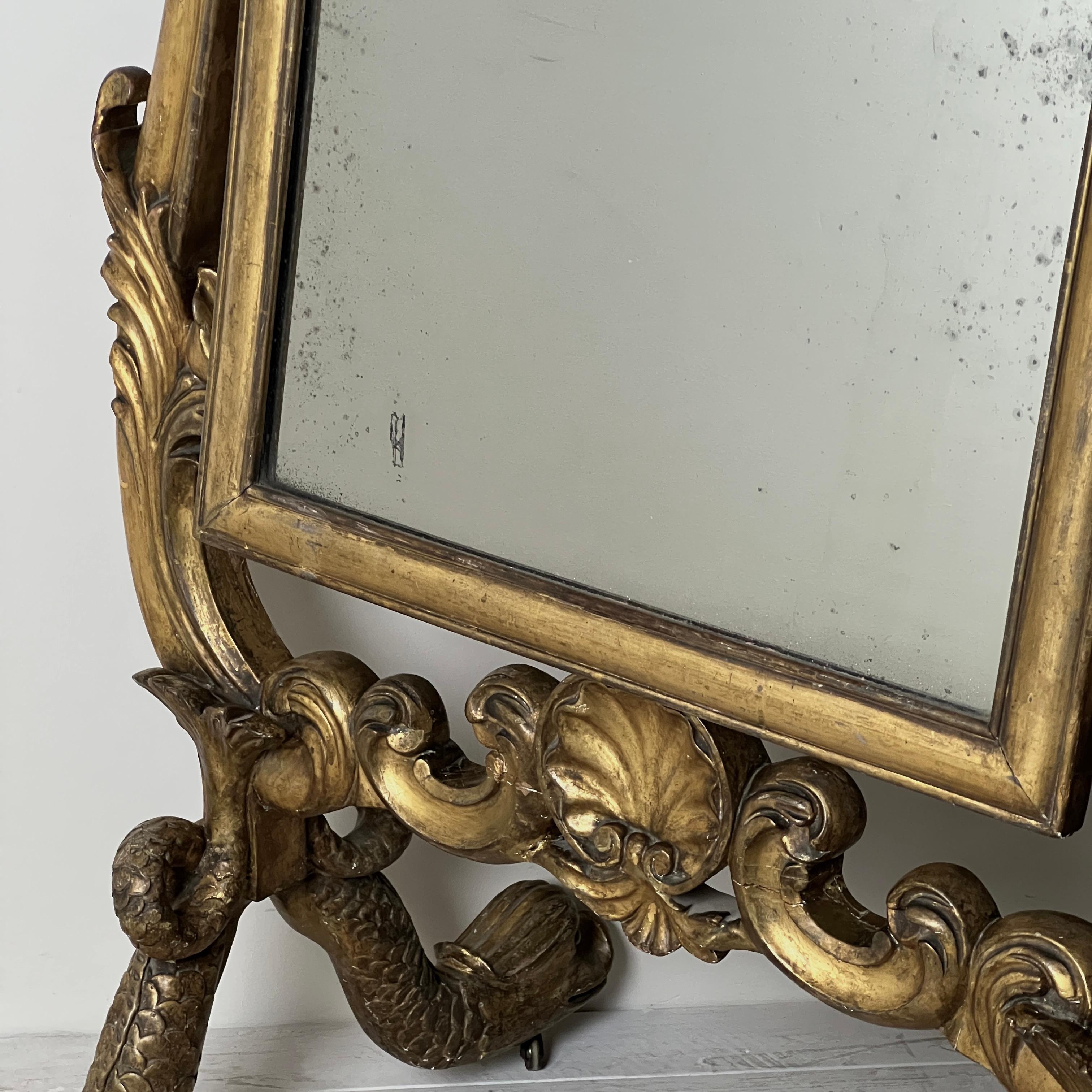 Antique Cheval Mirror vénitien avec cadre en bois doré sculpté Bon état - En vente à London, GB