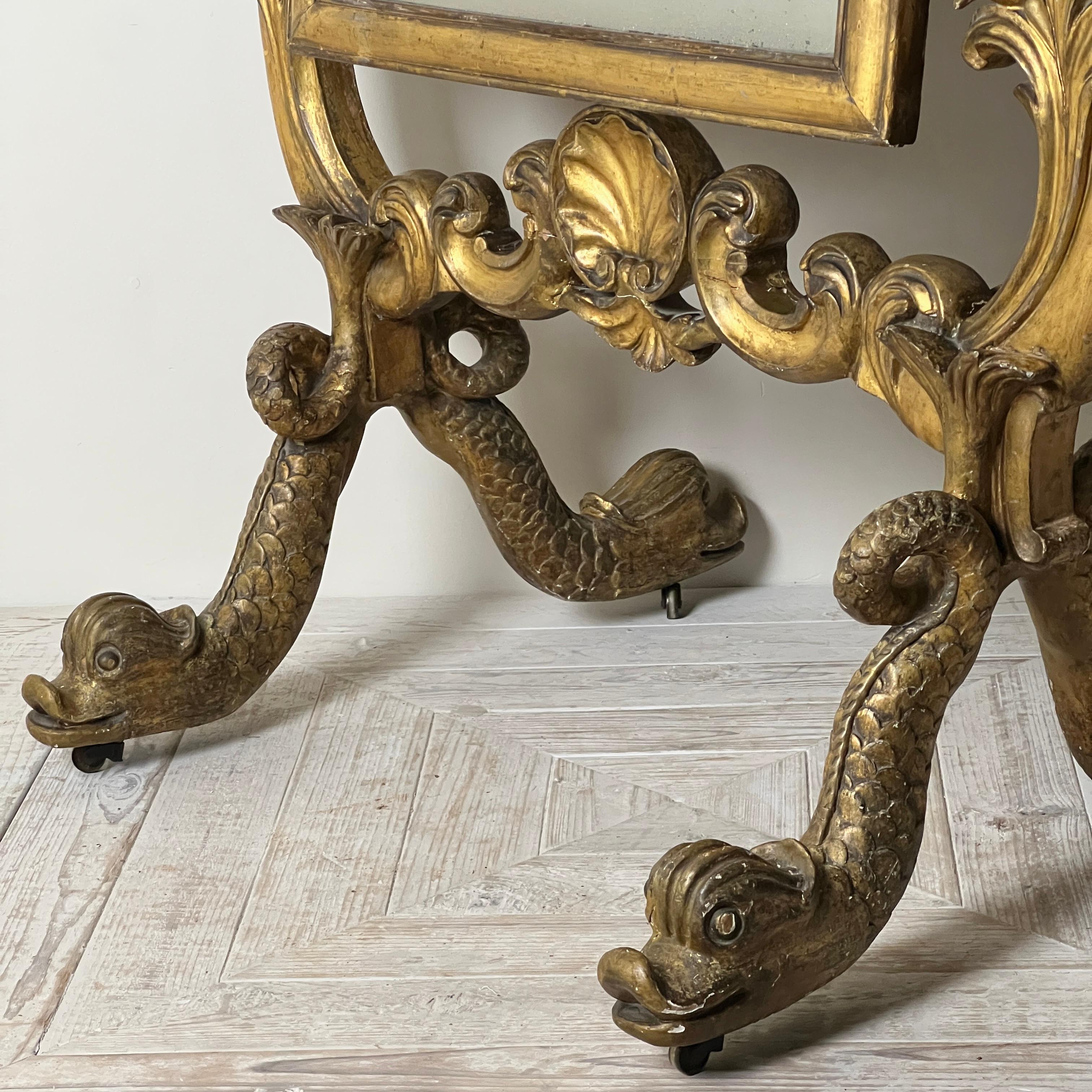 Antique Cheval Mirror vénitien avec cadre en bois doré sculpté en vente 1