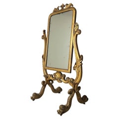 Antique Venetian Cheval Mirror With Carved Giltwood Frame