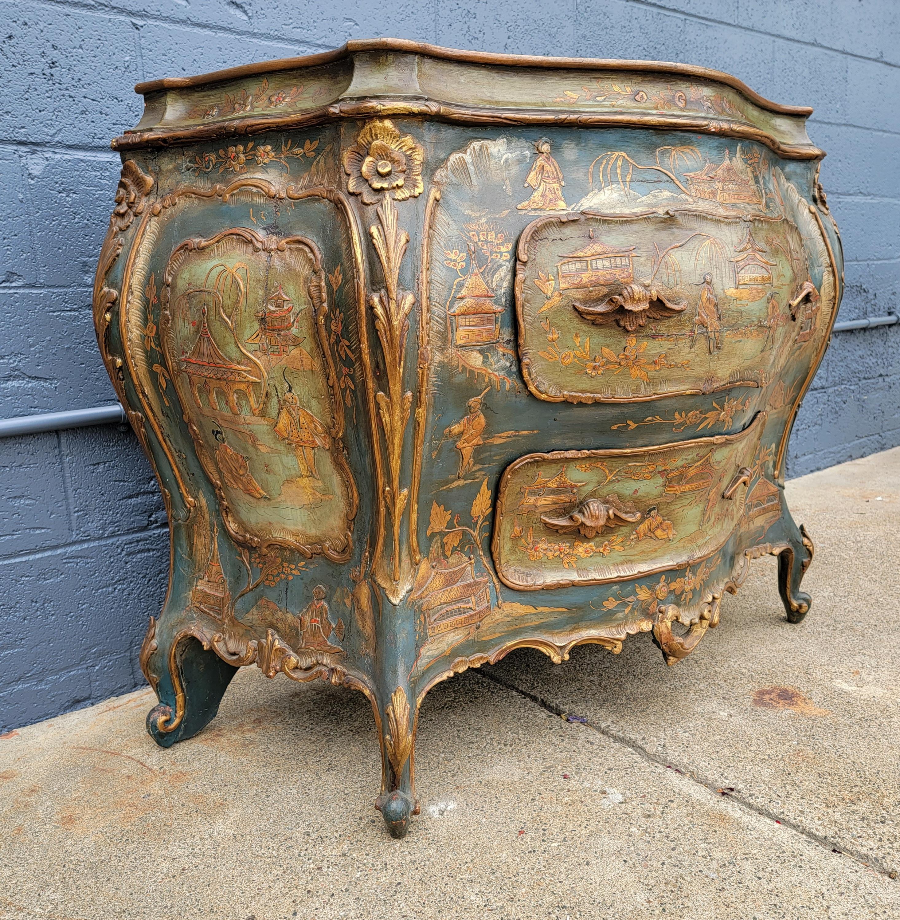 Antique Venetian Chinoiserie Bombe Chest In Good Condition In Fulton, CA