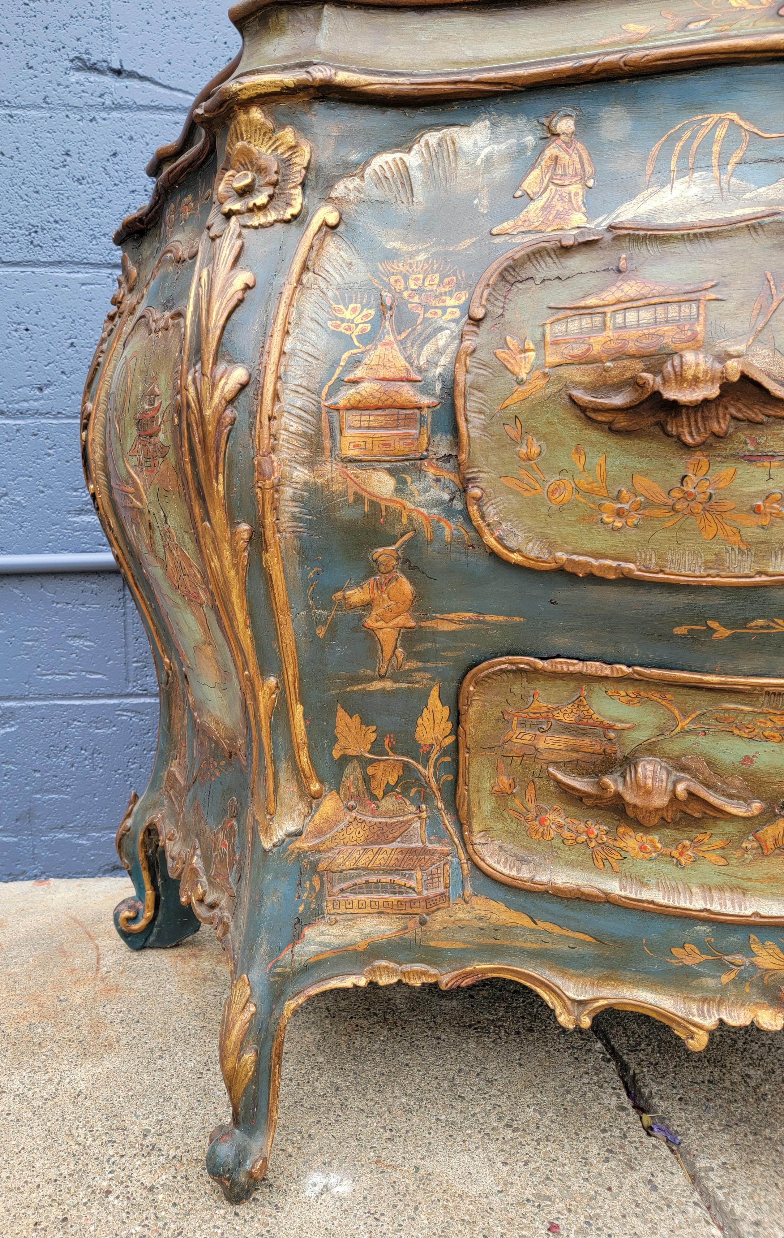 18th Century and Earlier Antique Venetian Chinoiserie Bombe Chest