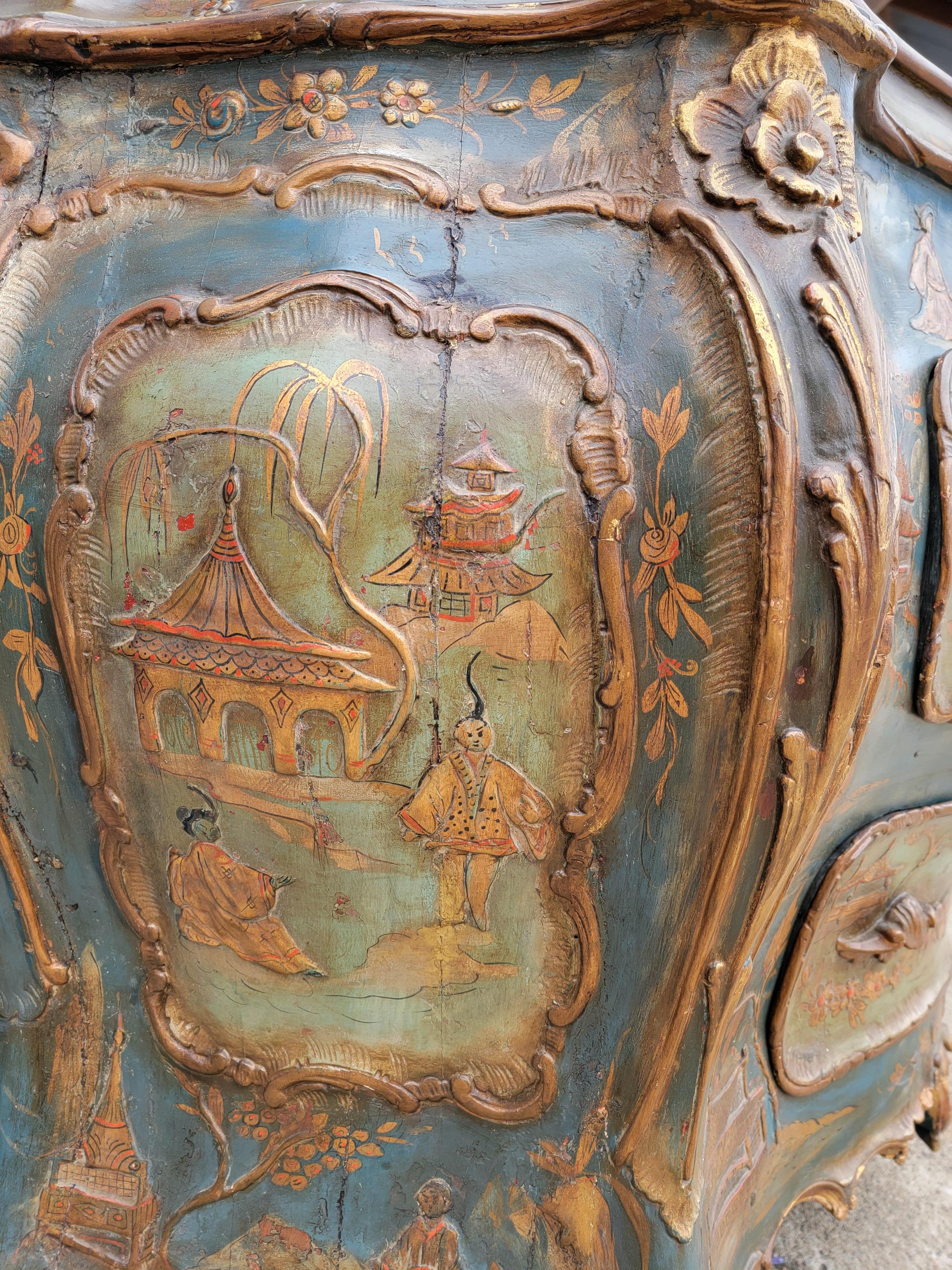 Antique Venetian Chinoiserie Bombe Chest 1