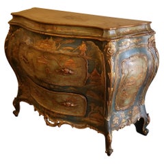 Antique Venetian Chinoiserie Bombe Commode