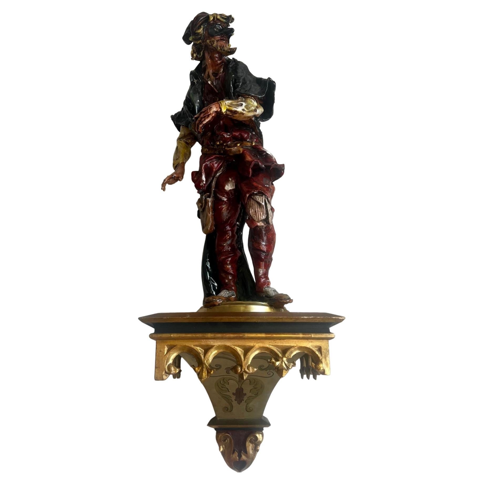 Antike venezianische Porzellan-Kommedia Dell 'Arte-Skulptur 'Pantalone' im Angebot