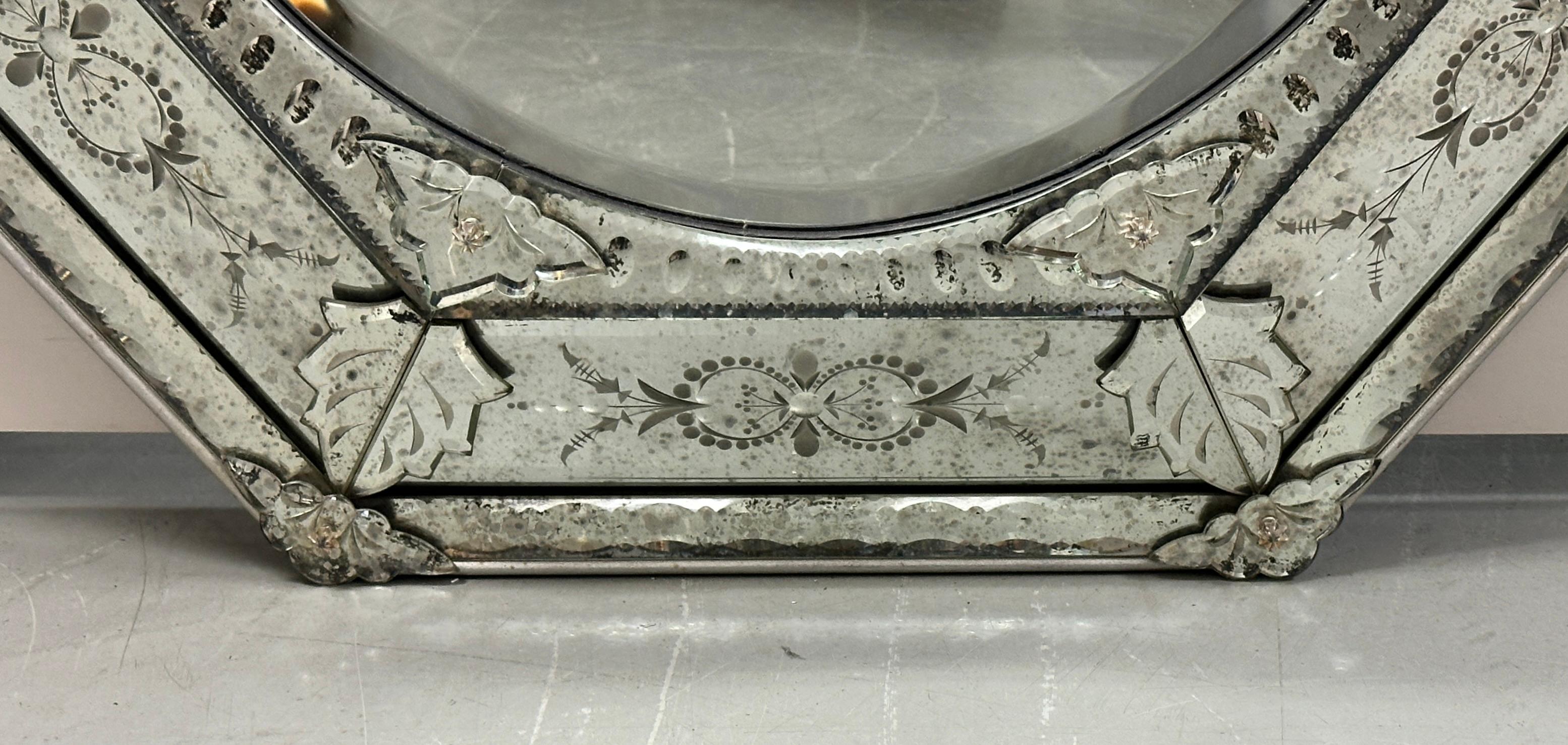 Baroque Antique Venetian Cushion Form Mirror For Sale