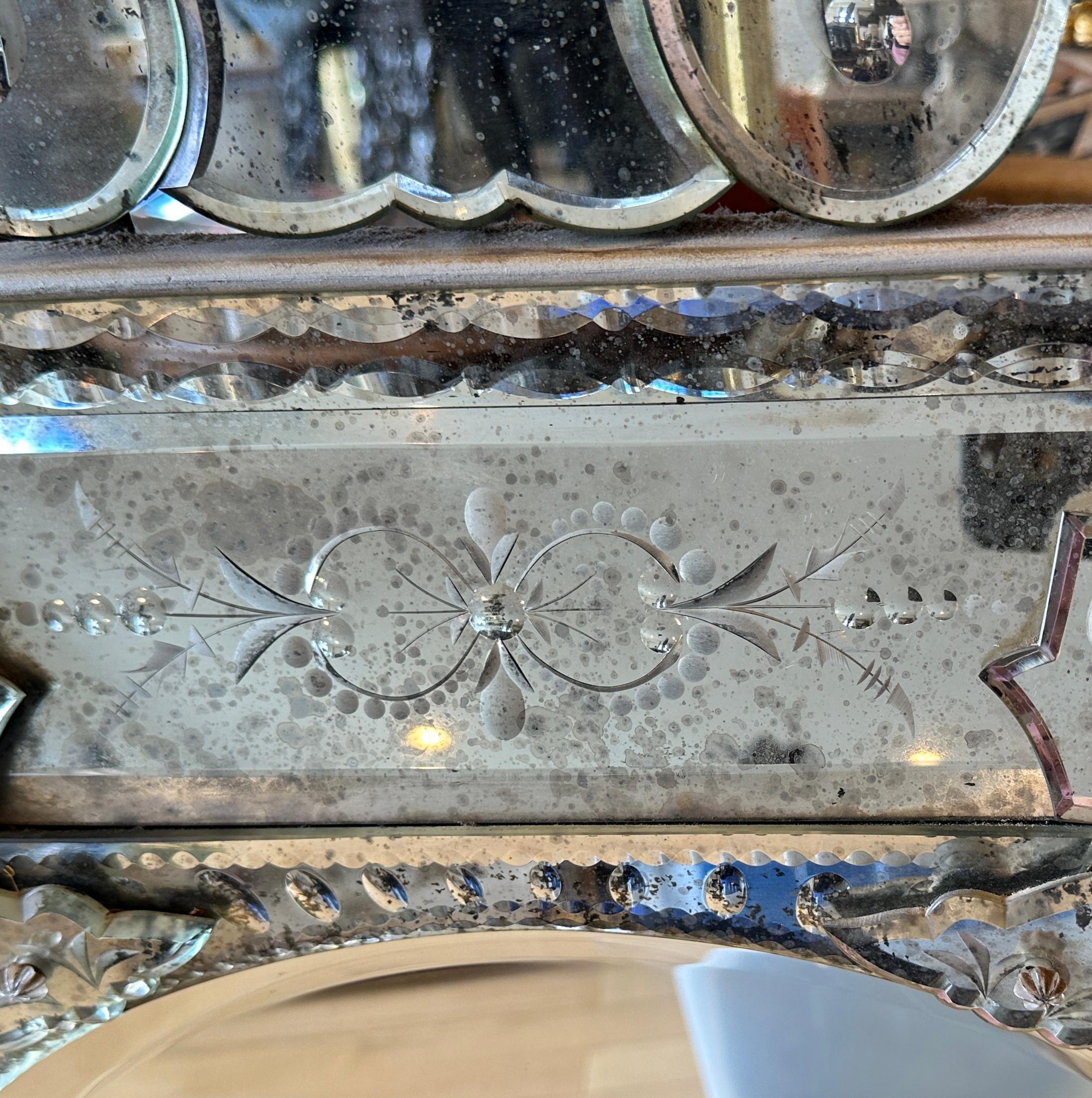 Beveled Antique Venetian Cushion Form Mirror For Sale