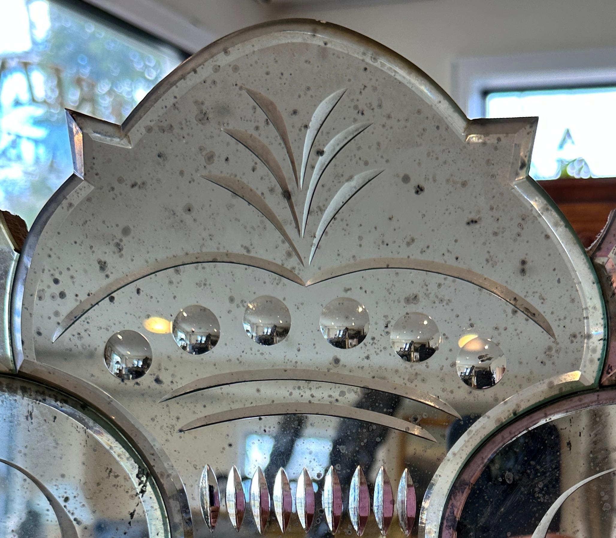 Antique Venetian Cushion Form Mirror In Good Condition For Sale In Norwood, NJ