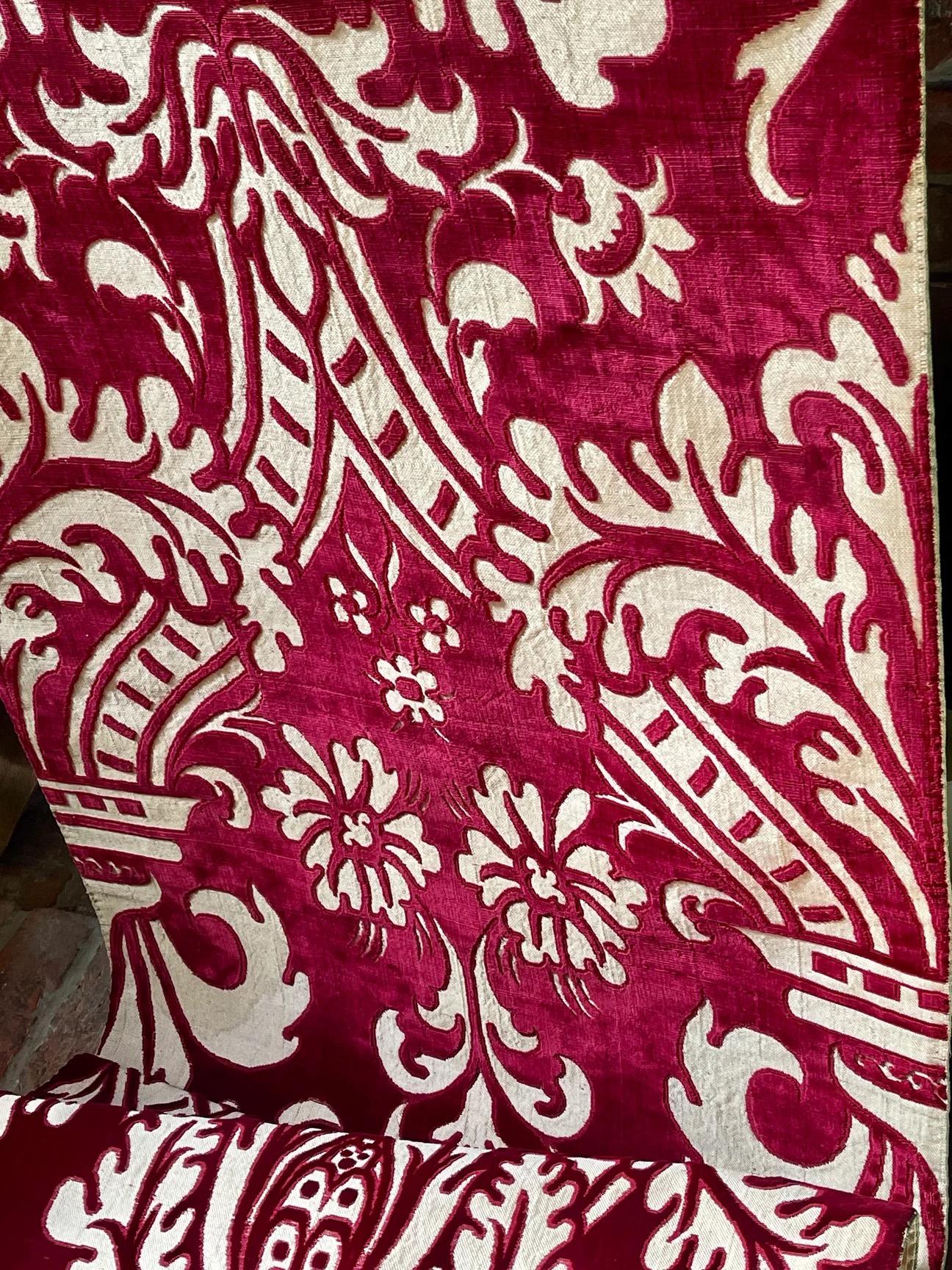 Late 19th Century Antique Venetian Cut Velvet Panel  135 inches long For Sale