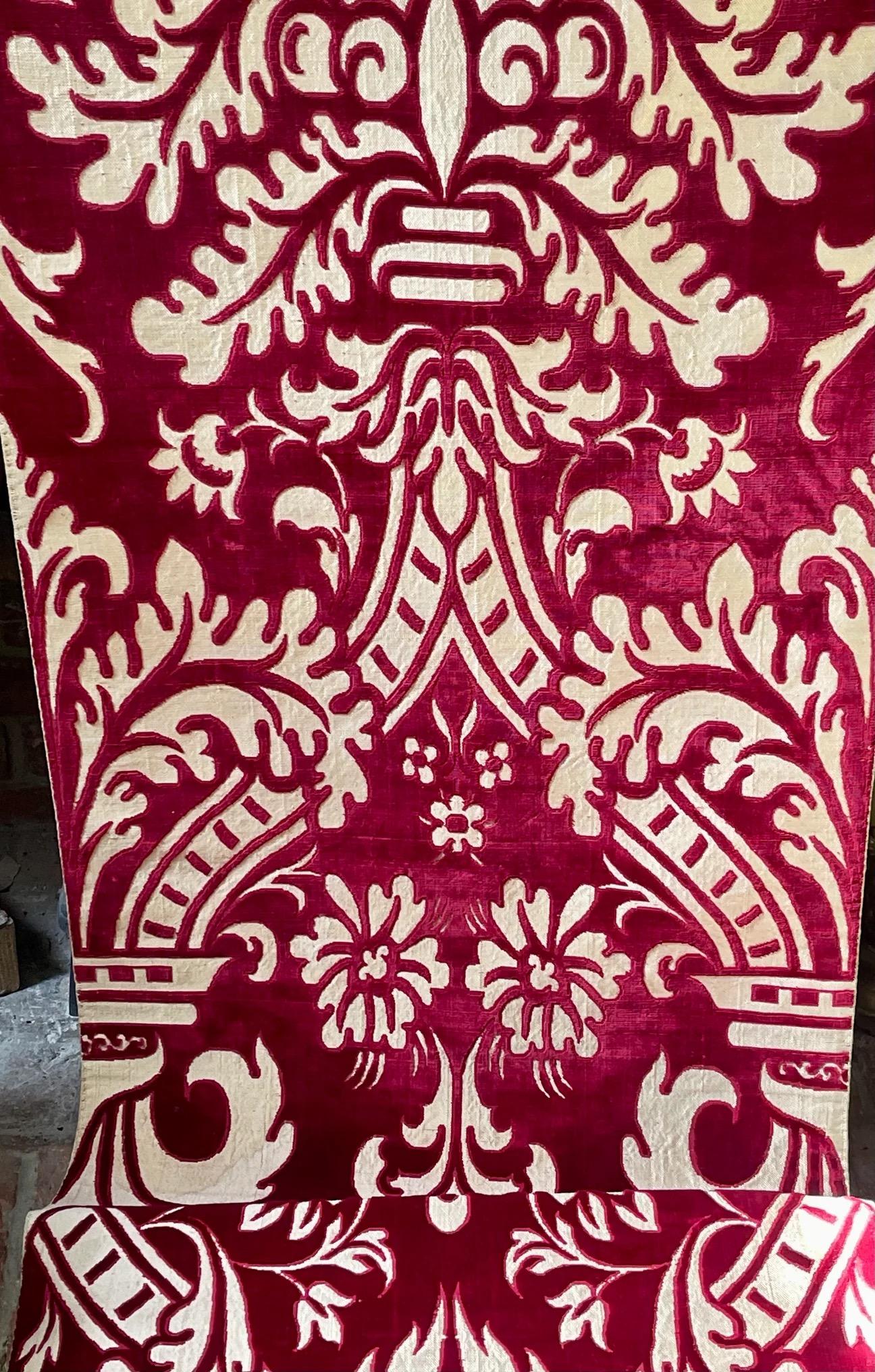 Cotton Antique Venetian Cut Velvet Panel  135 inches long For Sale