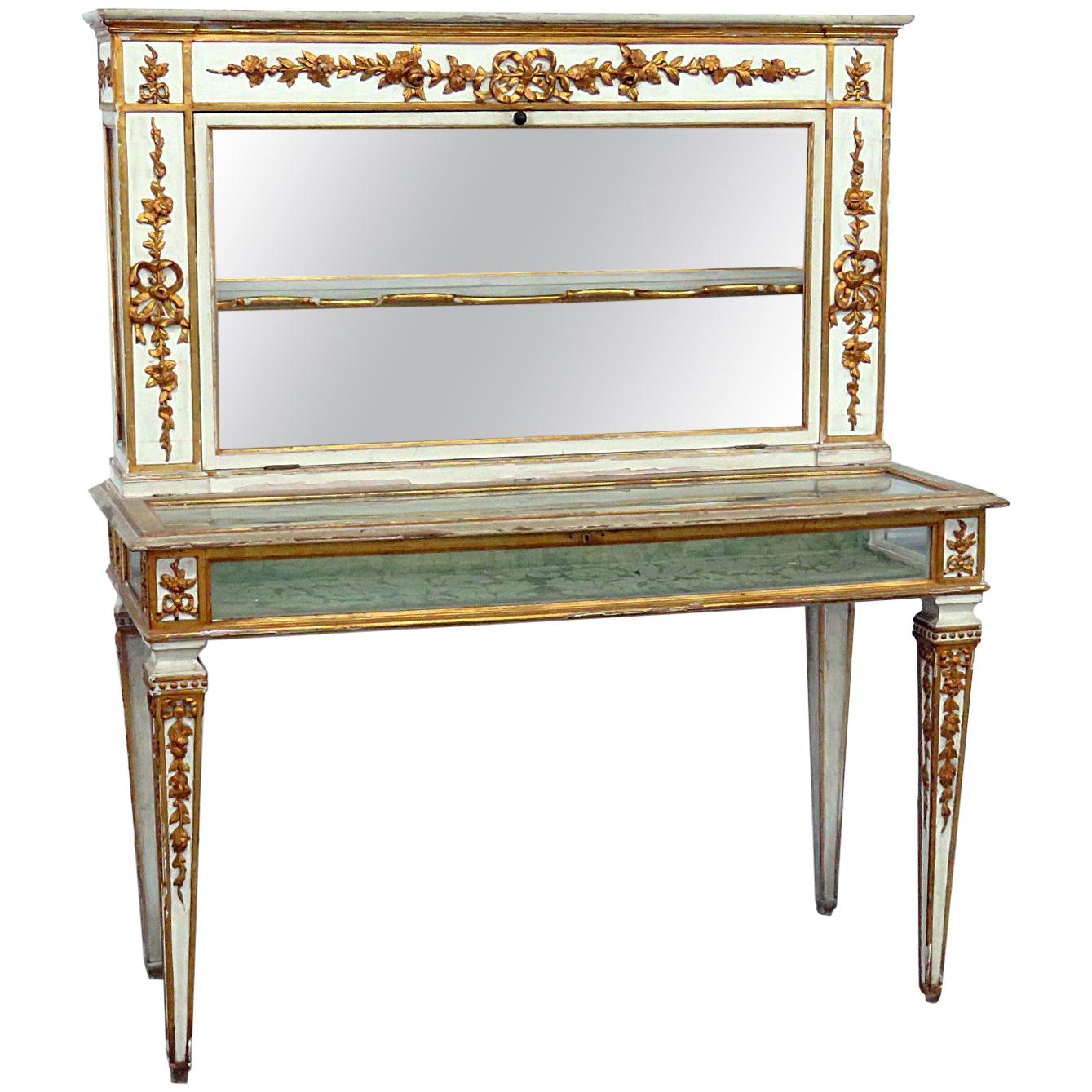 Antique Painted and Gilded Italian Venetian Gilded Jewelry Display Case C1880s