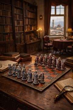 Antique Venetian Early 20th Century Ceramic Reynard the Fox Chess Set