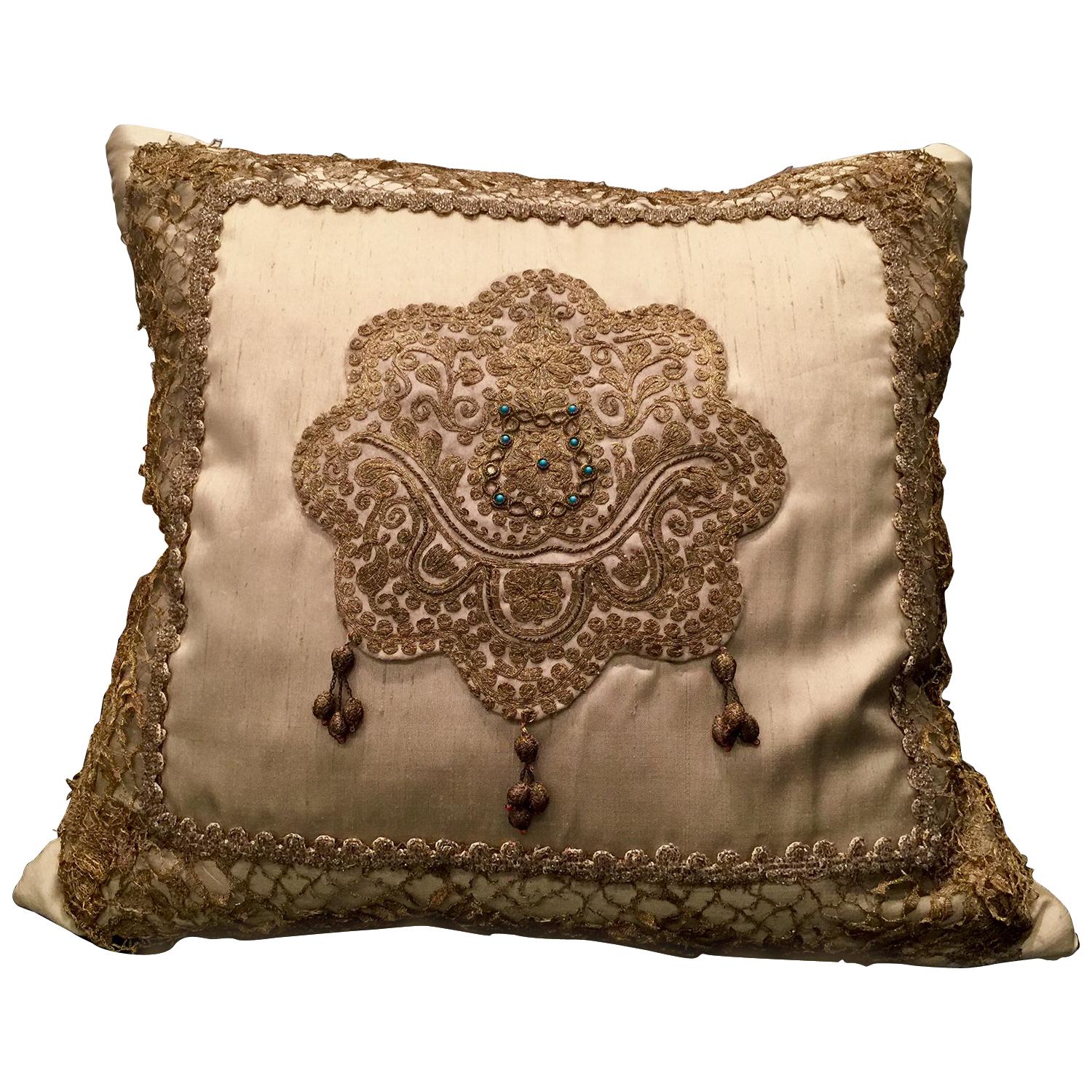 Antique Venetian Embroidery Pillow by Eleganza Italiana