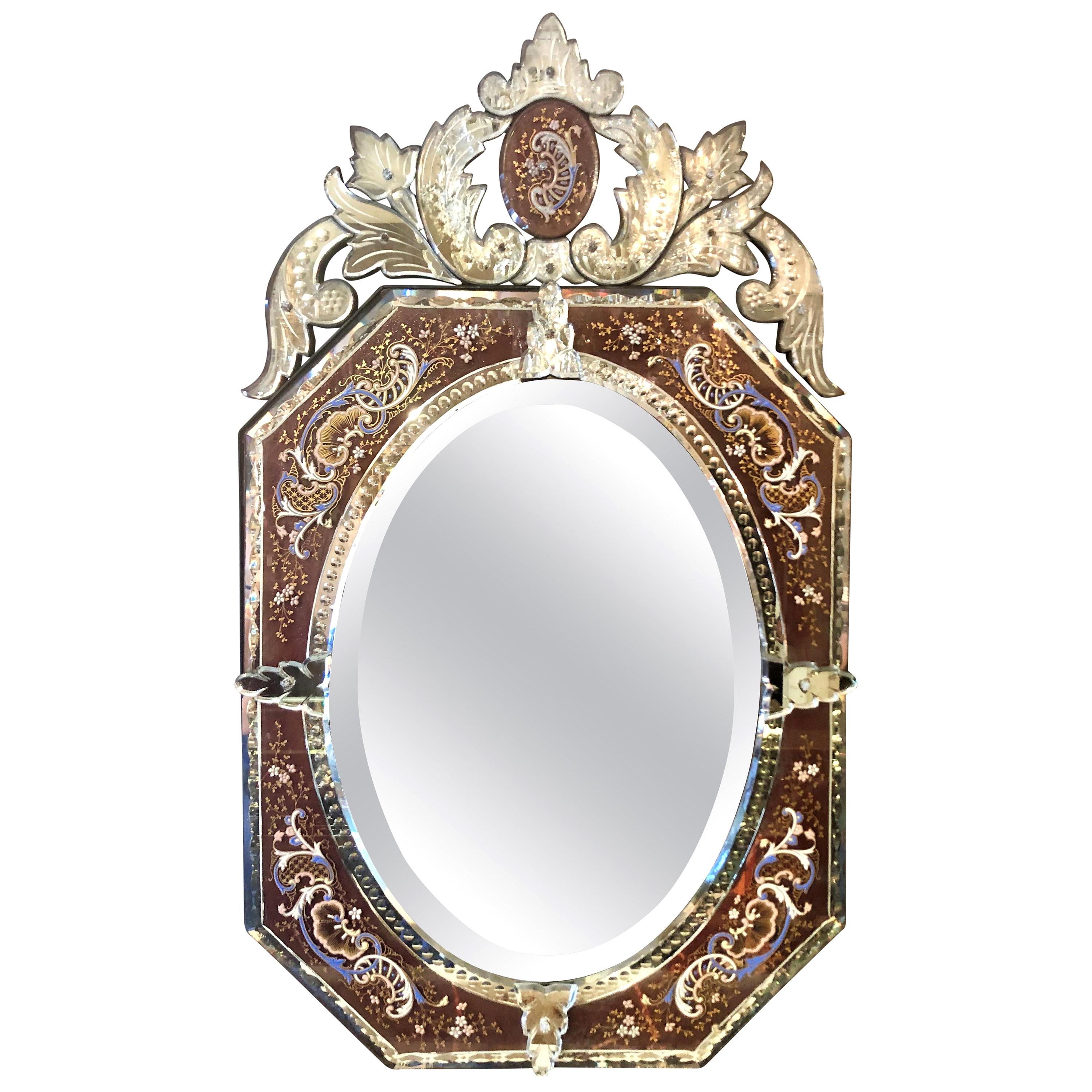 Antique Venetian Enameled Mirror