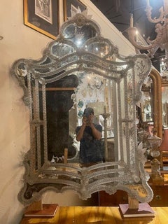 Antique Venetian Etched Glass Mirror