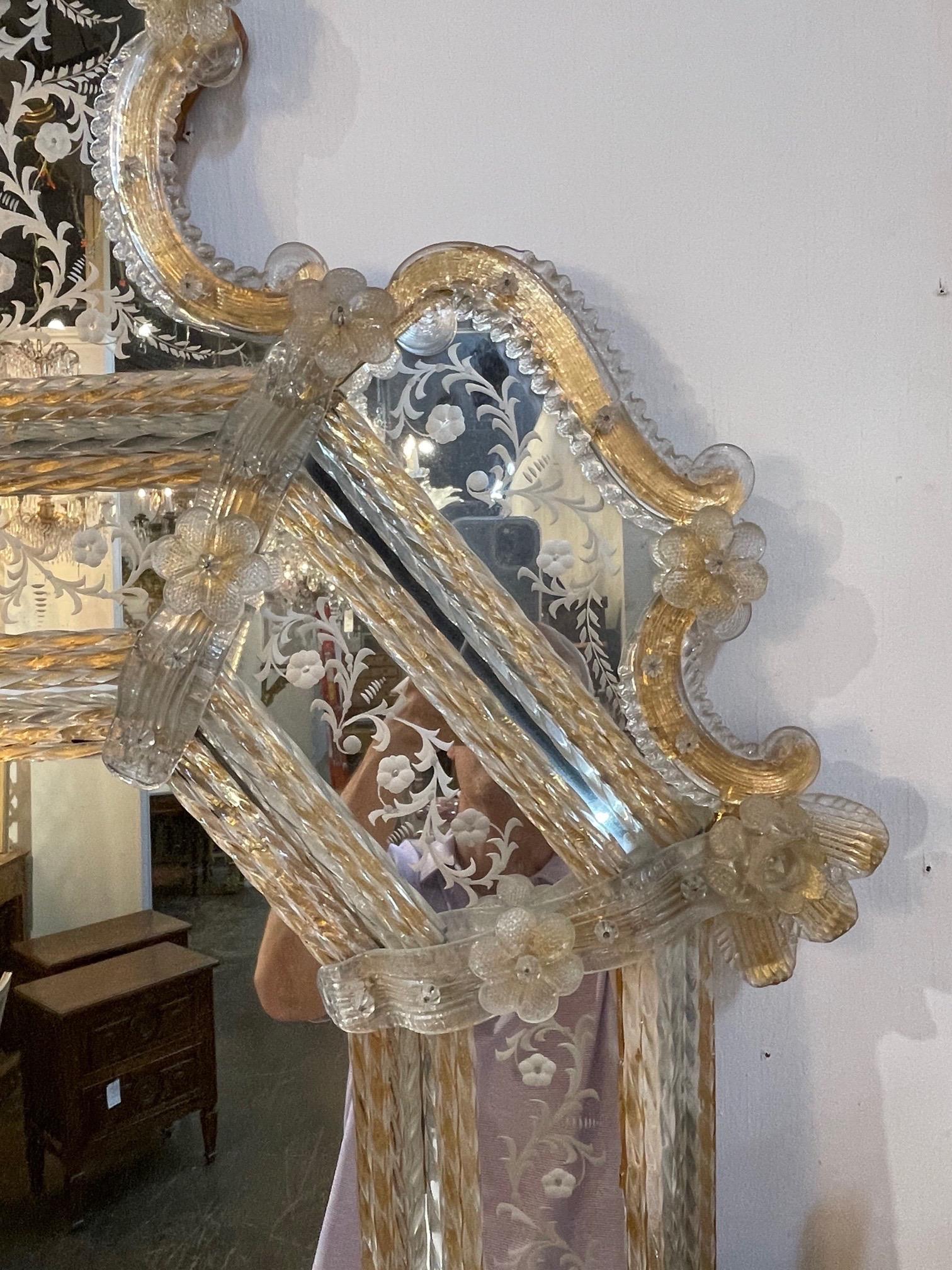 Antique Venetian Etched Glass Mirror In Good Condition In Dallas, TX